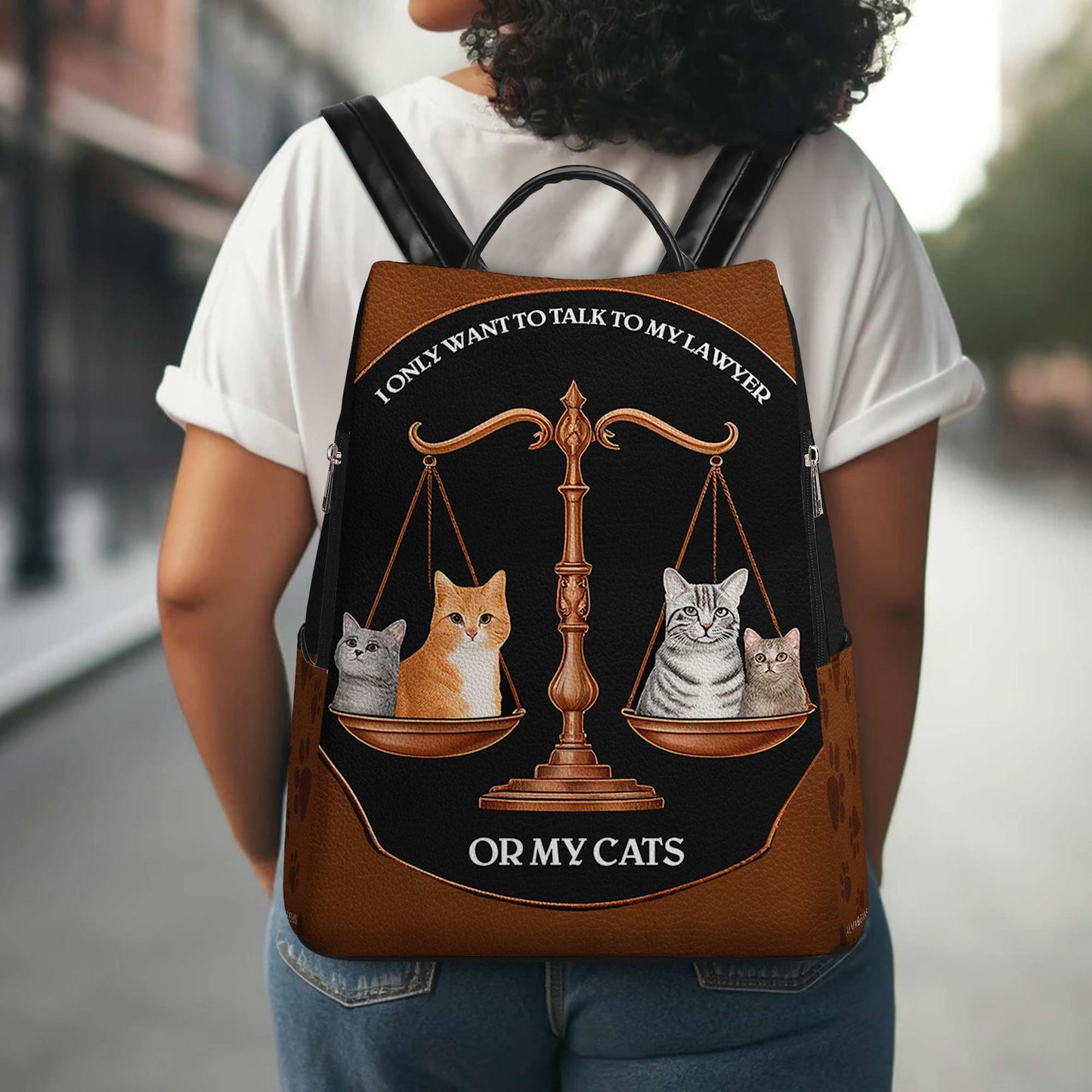 Mon avocat ou mes chats - Sac à dos en cuir personnalisé - BP_CAT02