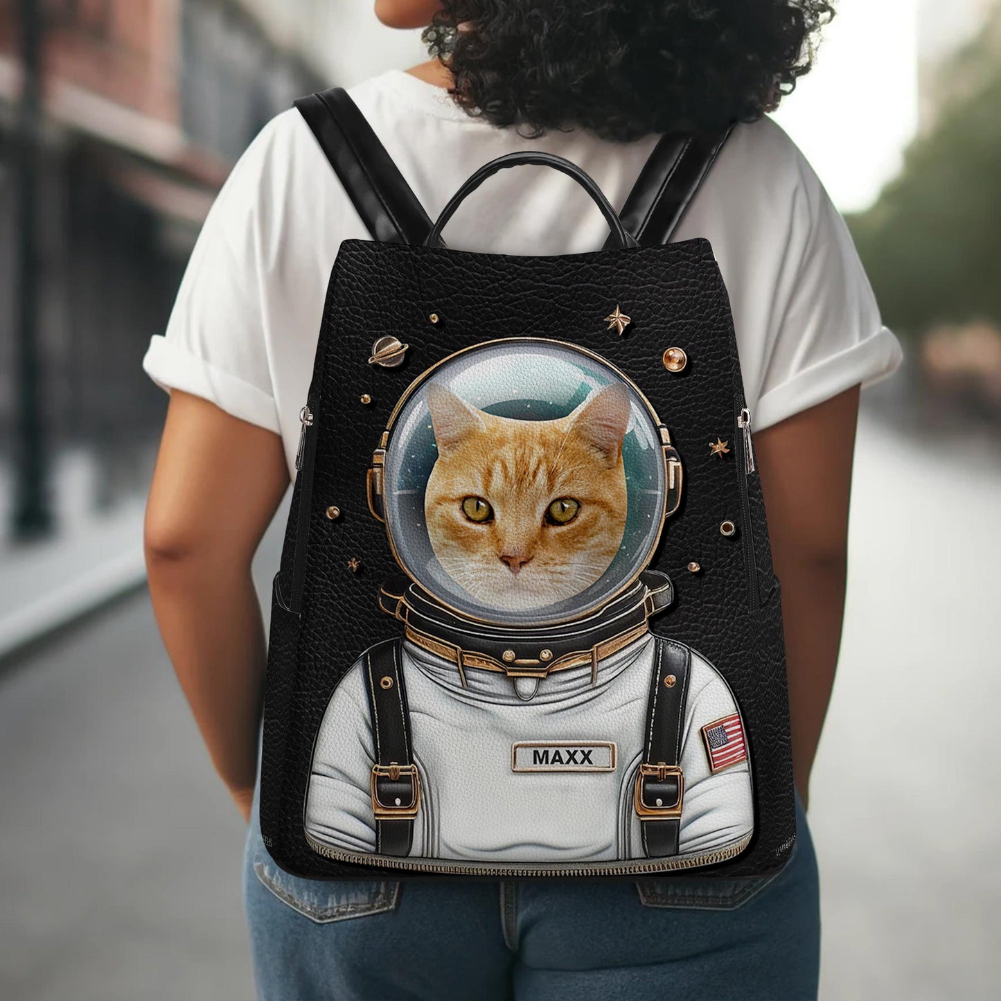 Imagen personalizada, El astronauta - Mochila de cuero personalizada - BP_CAT06