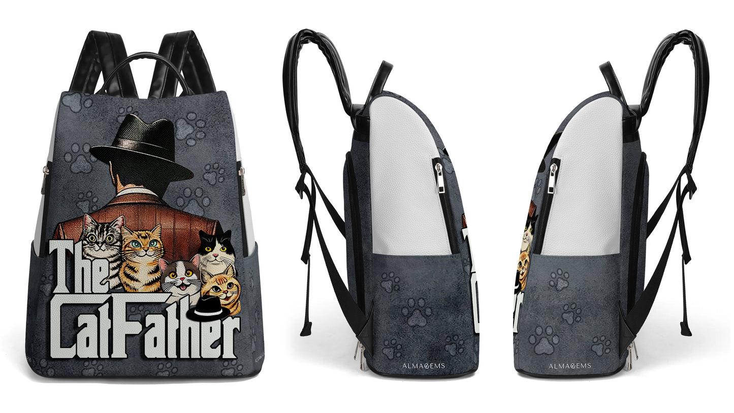 The Cat Father - Personalized Custom Leather BackPack - BP_CAT09