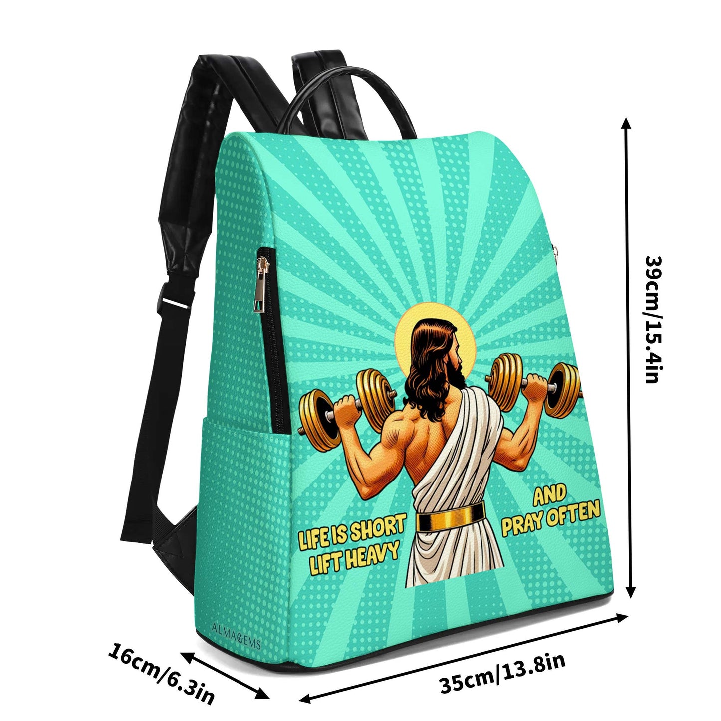 La vie est courte, soulevez des charges lourdes et priez souvent ! Sac à dos en cuir personnalisé - BP_FN07