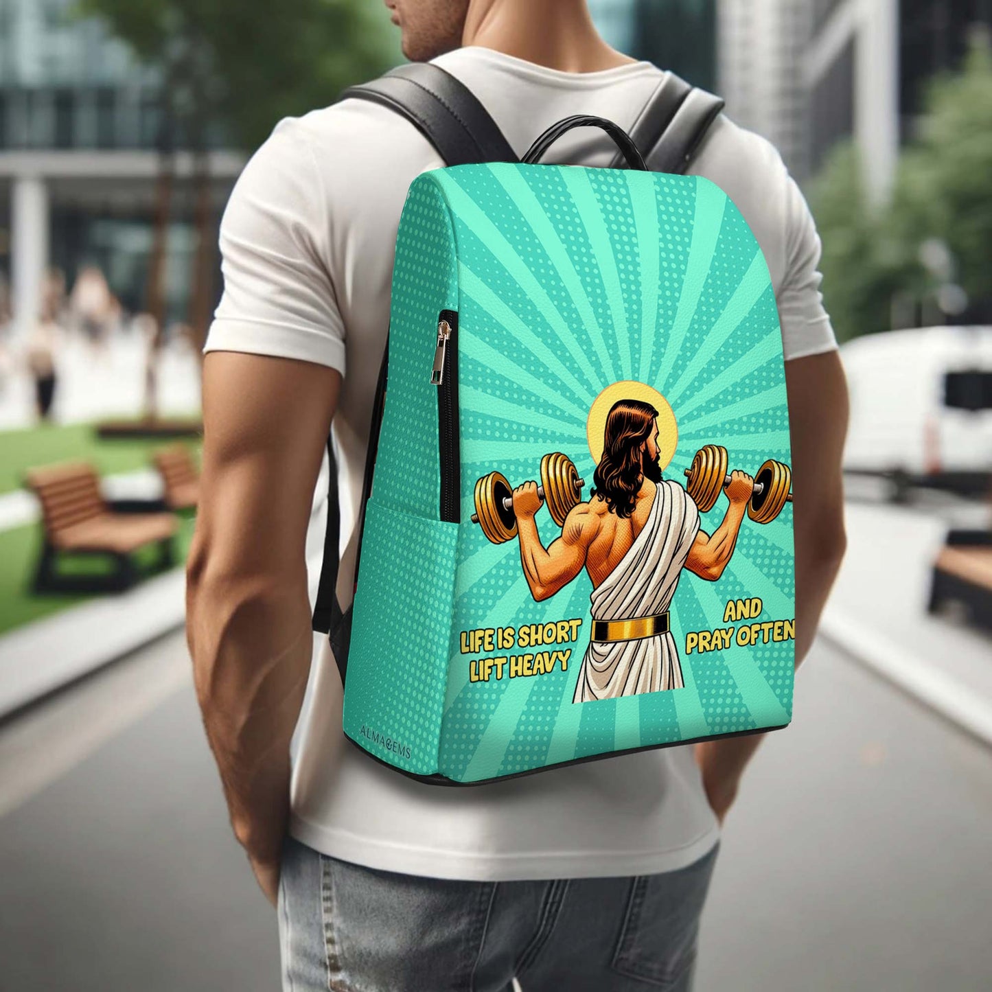 La vie est courte, soulevez des charges lourdes et priez souvent ! Sac à dos en cuir personnalisé - BP_FN07