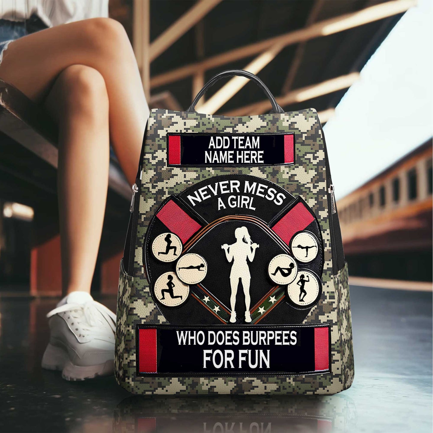 Never Mess A Girl Who Does Burpees For Fun - Personalized Custom Leather BackPack - BP_FN26