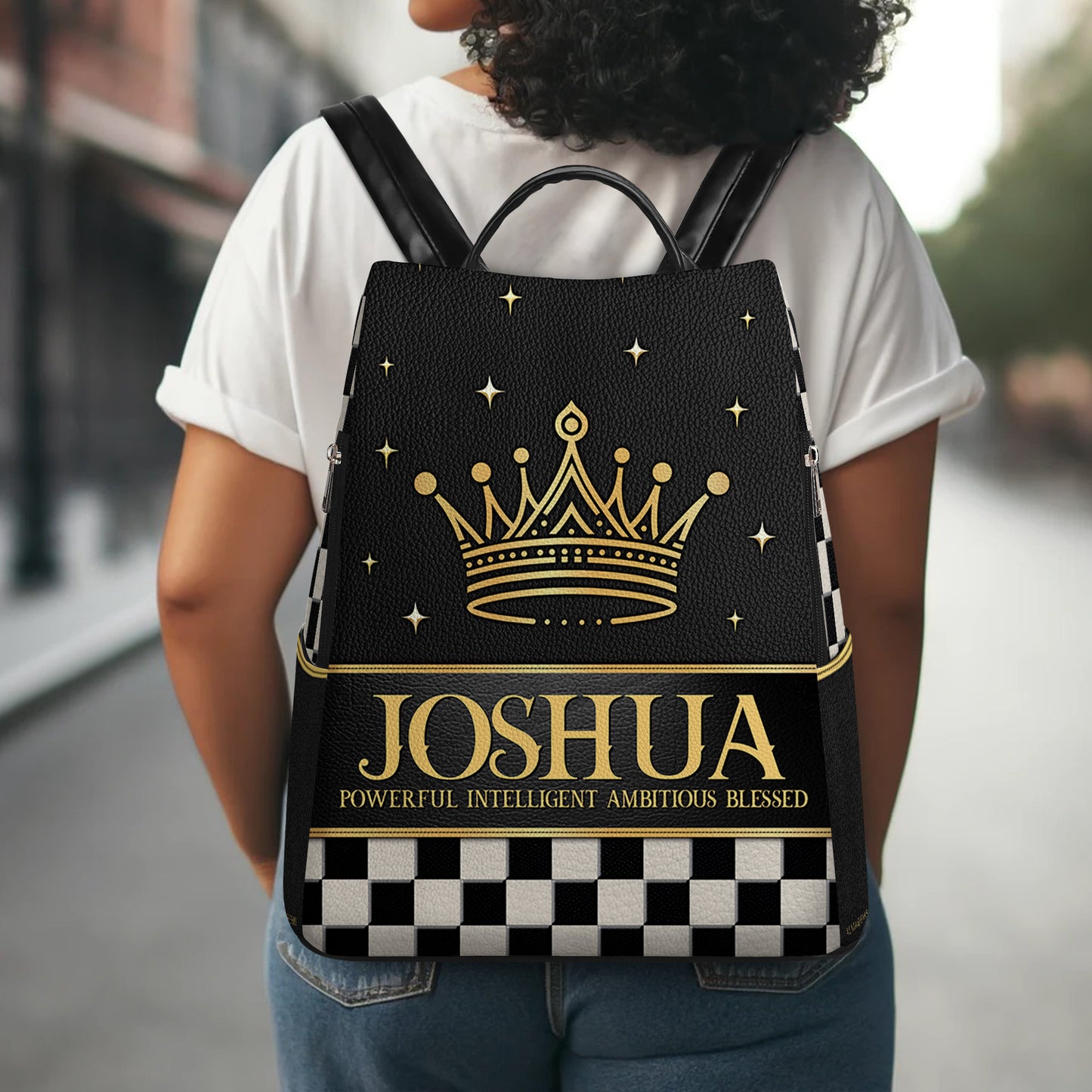 Mochila de cuero personalizada con diseño de cuadros escoceses - BP_K01