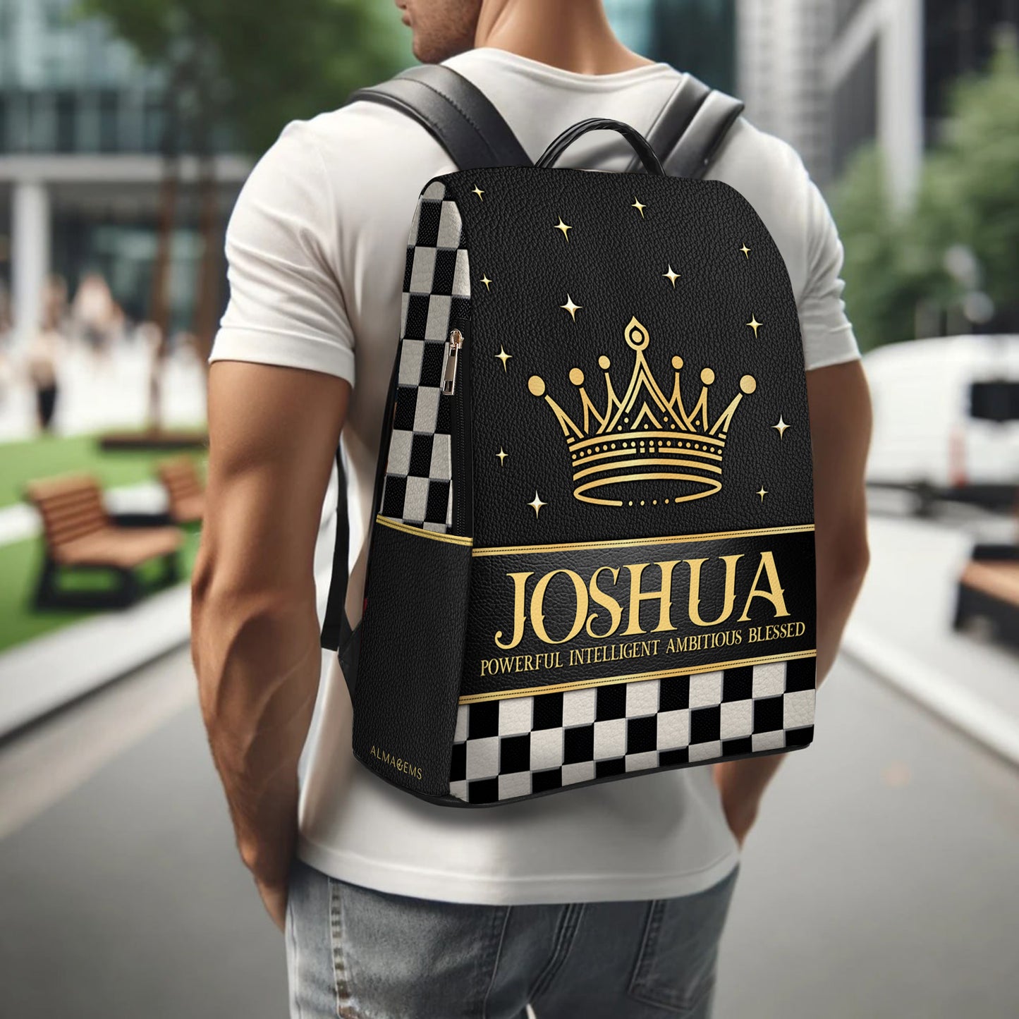 Mochila de cuero personalizada con diseño de cuadros escoceses - BP_K01