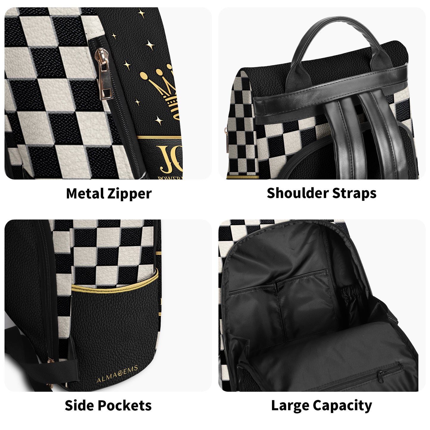 Mochila de cuero personalizada con diseño de cuadros escoceses - BP_K01