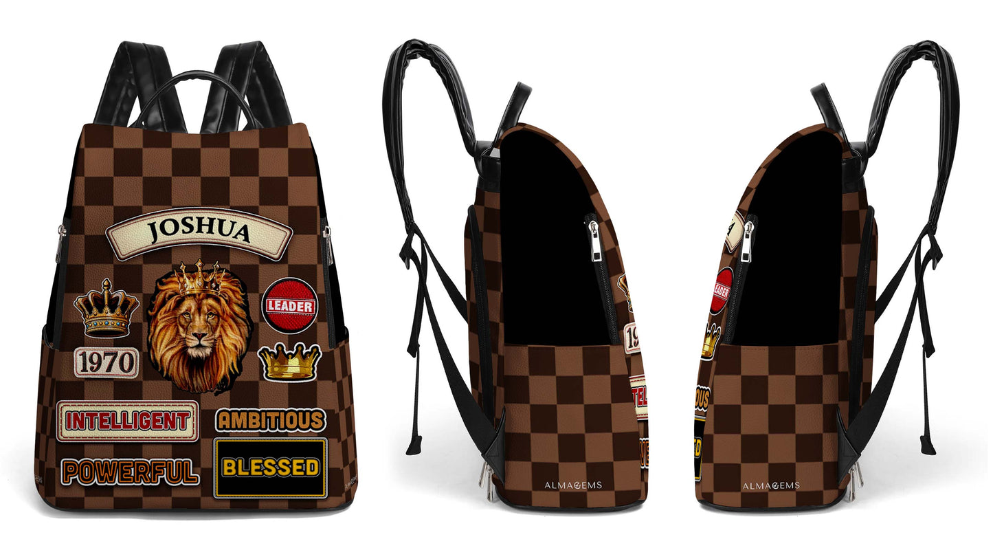 Powerful Leader Intelligent Ambitious Blessed - Personalized Custom Leather BackPack - BP_K06
