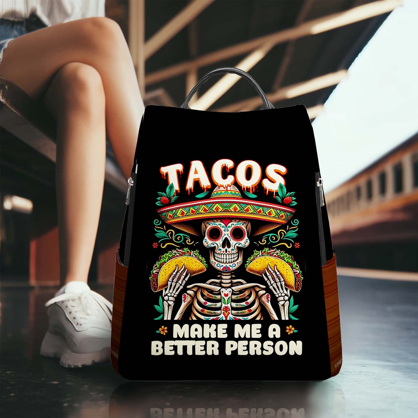 Tacos Make Me A Better Person - Personalized Custom Leather BackPack - BP_MX02