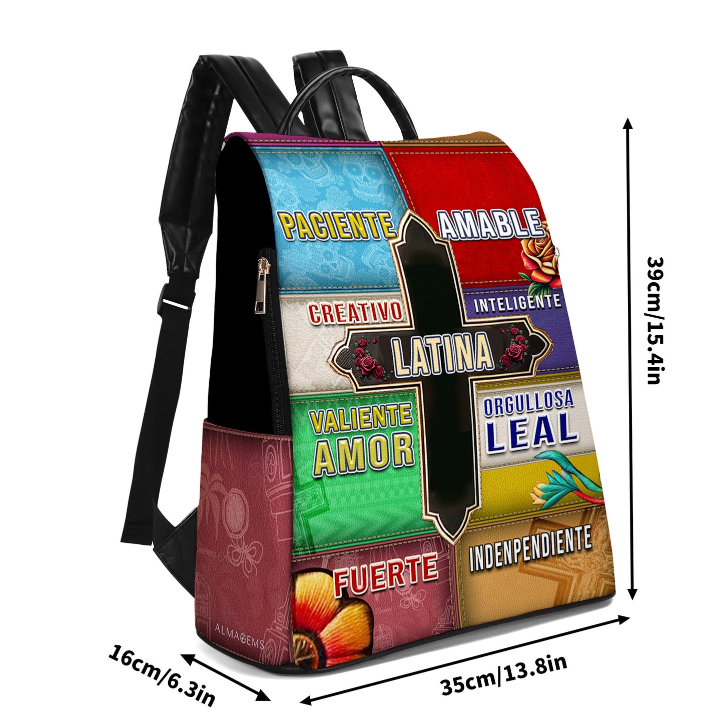 Paciente. Amable. Creativo - Personalized Custom Leather BackPack - BP_MX05