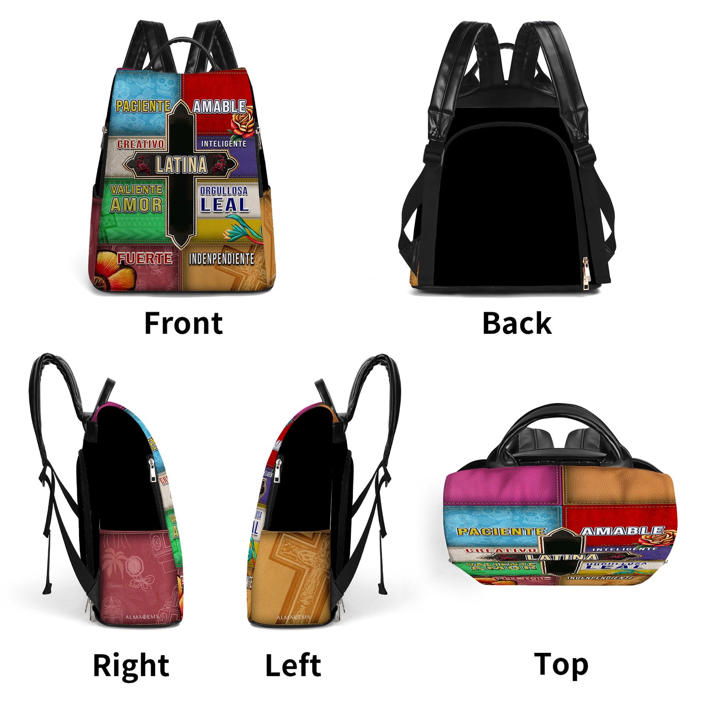 Paciente. Amable. Creativo - Personalized Custom Leather BackPack - BP_MX05