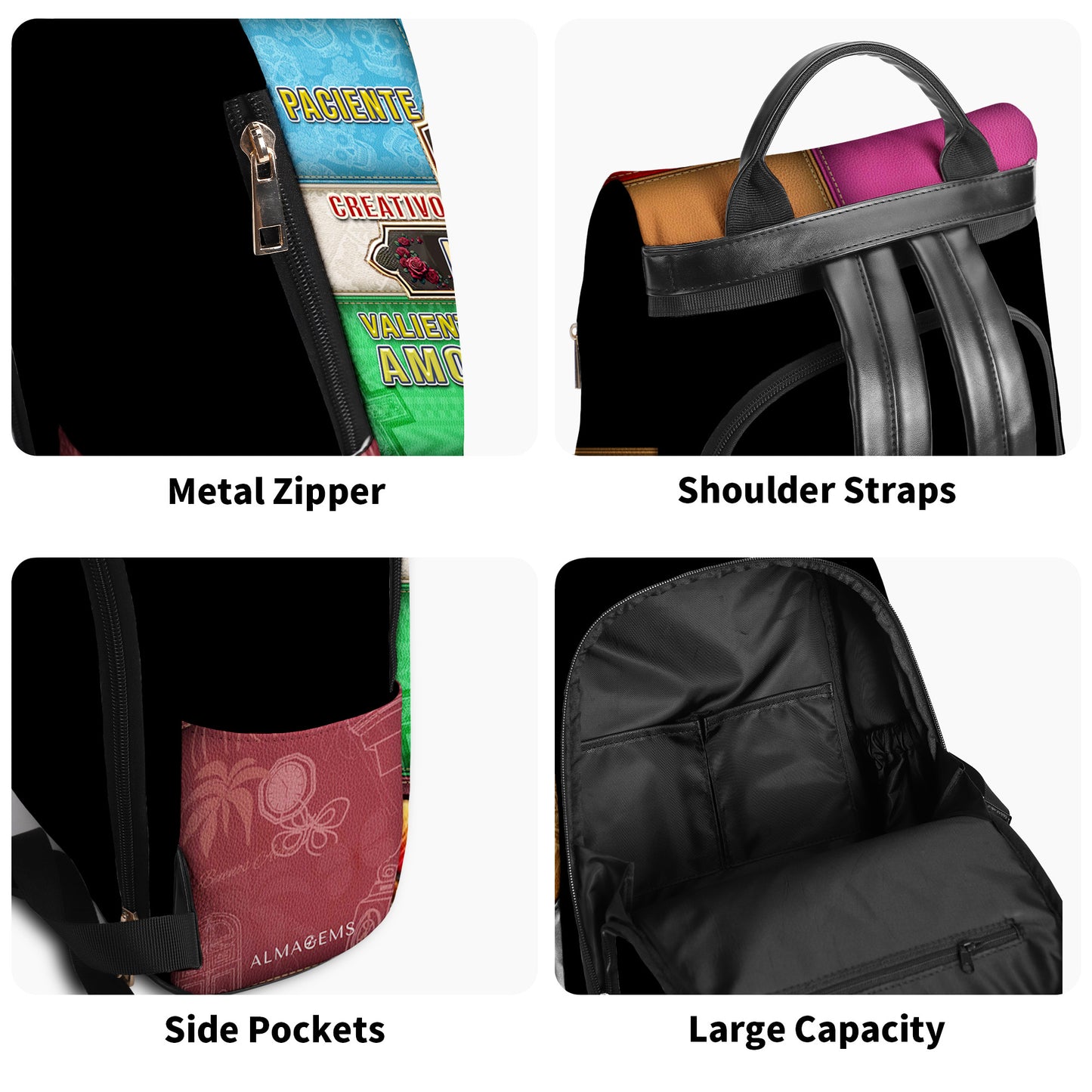 Paciente. Amable. Creativo - Personalized Custom Leather BackPack - BP_MX05