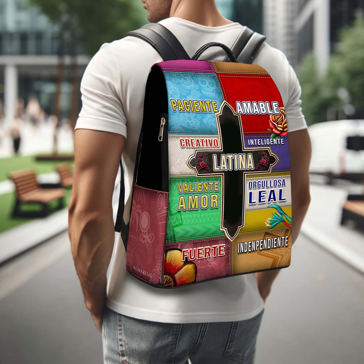 Paciente. Amable. Creativo - Personalized Custom Leather BackPack - BP_MX05