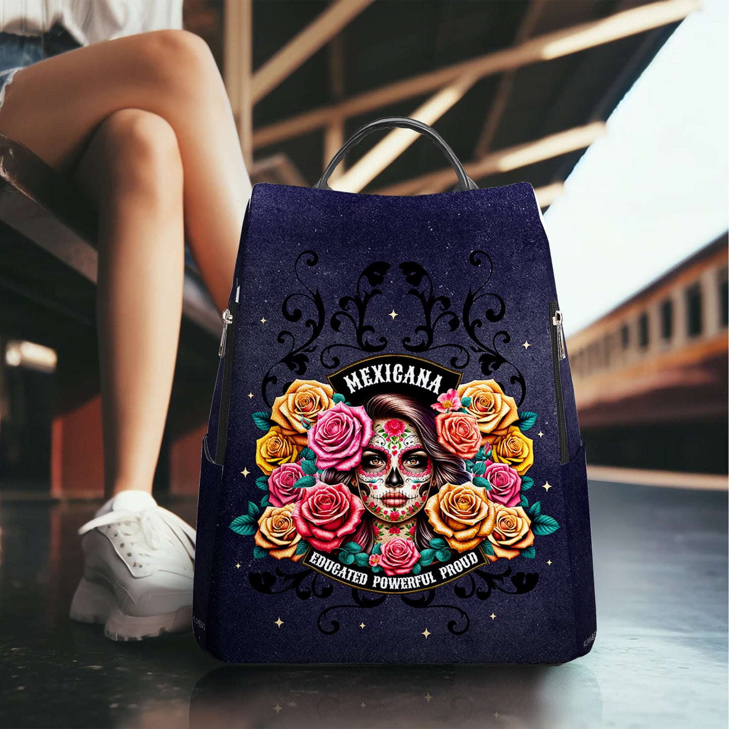 La niña y las rosas - Mochila de cuero personalizada - BP_MX28