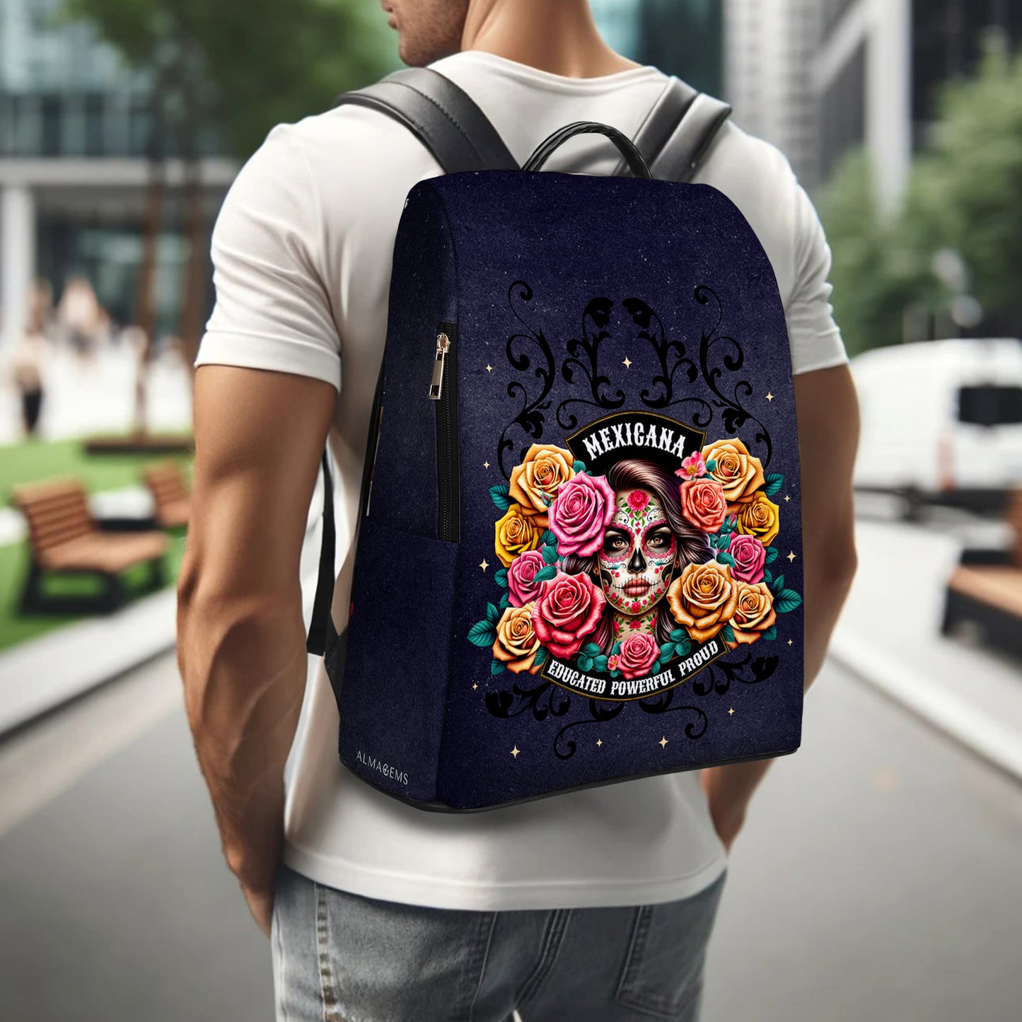 La niña y las rosas - Mochila de cuero personalizada - BP_MX28