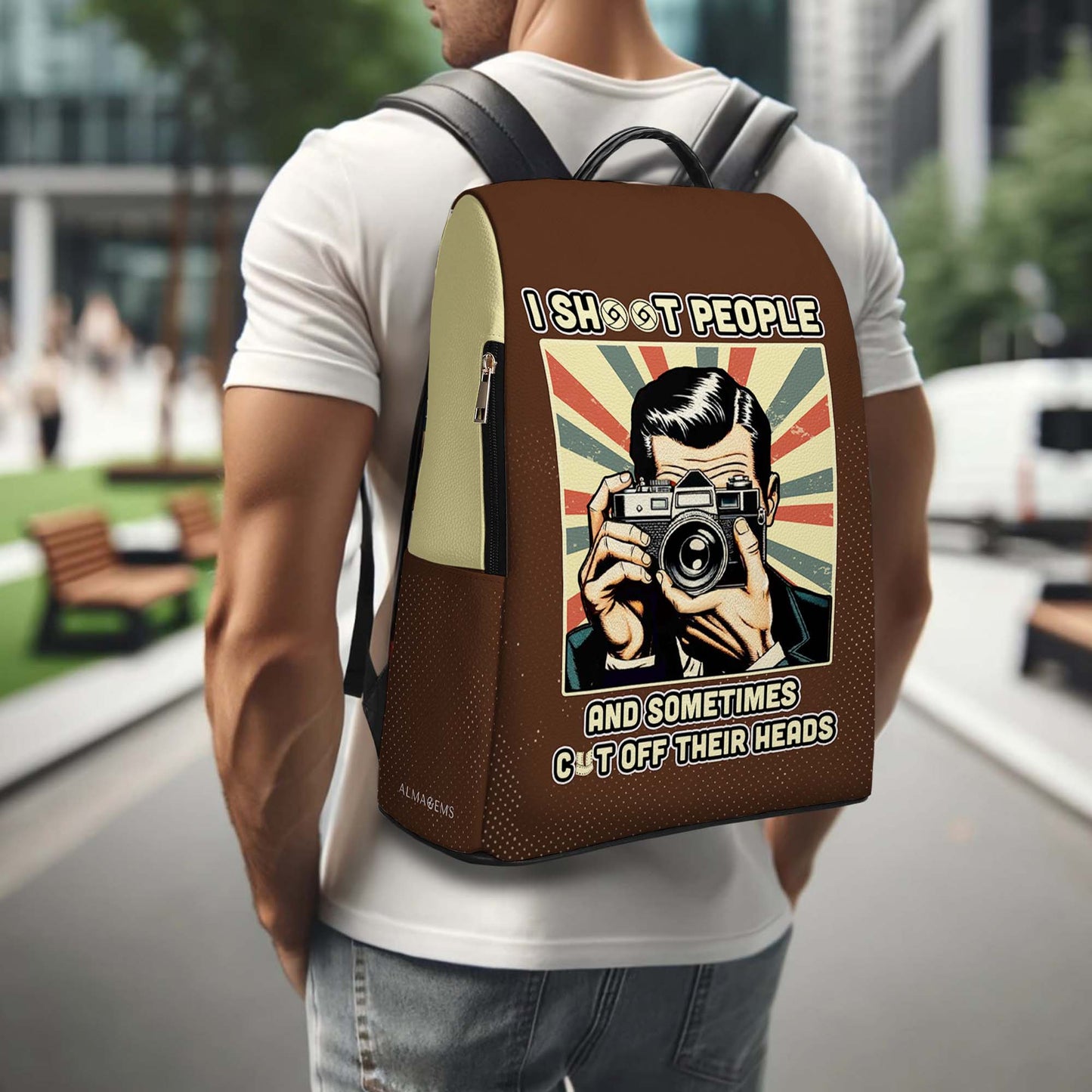 Je fais chier les gens et parfois je leur fais sauter la tête - Sac à dos en cuir personnalisé - BP_PT01