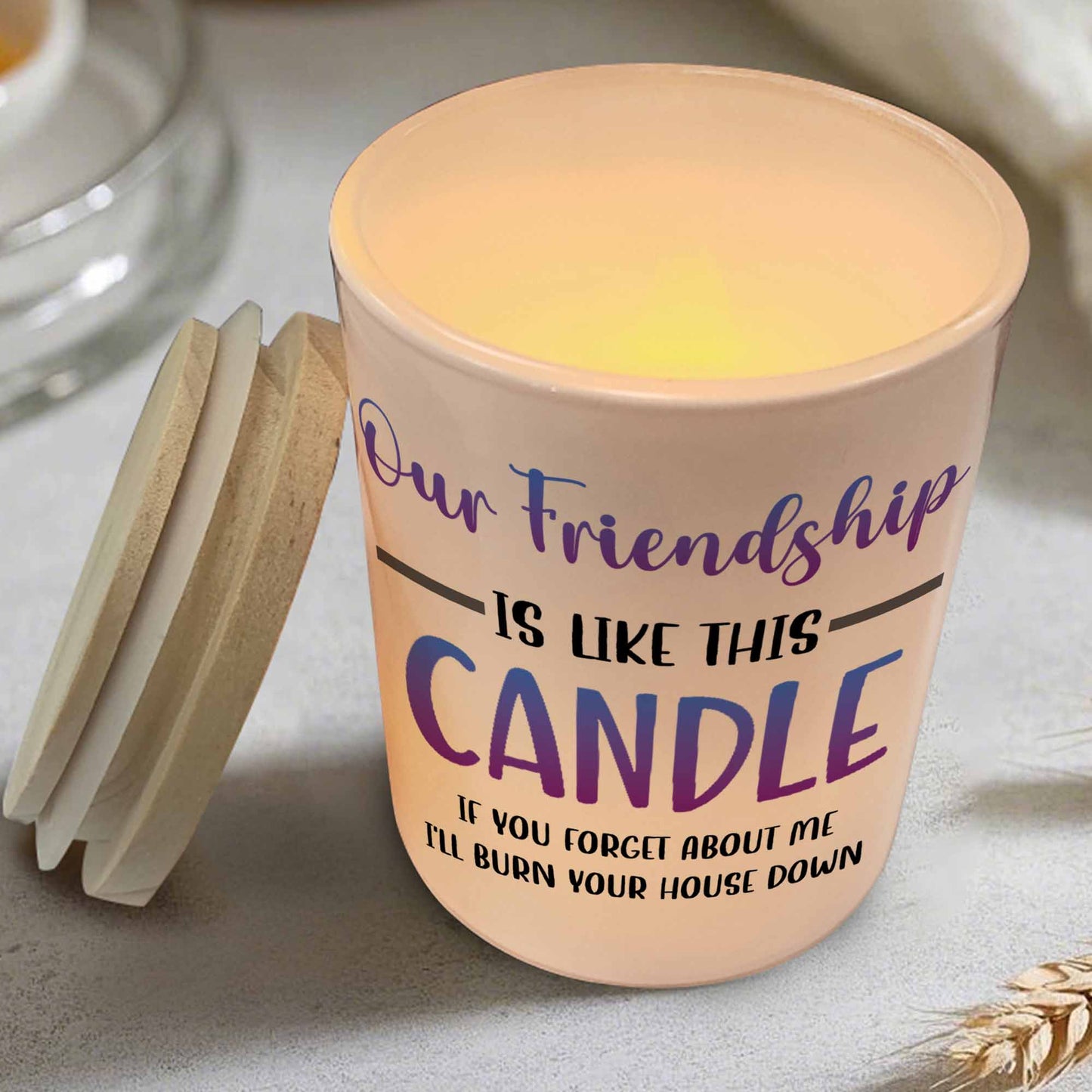 Our Friendship Is Like This Candle, Bright And Warm - Personalized Custom Glass Jar With LED - BST025_LEJAR