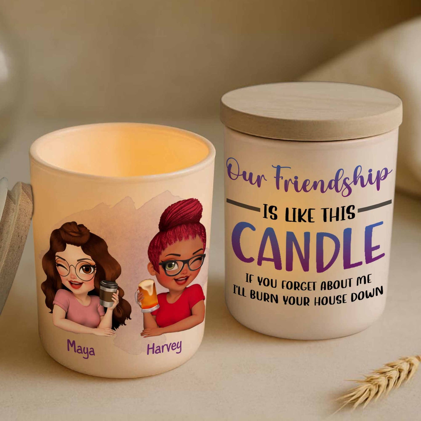 Our Friendship Is Like This Candle, Bright And Warm - Personalized Custom Glass Jar With LED - BST025_LEJAR