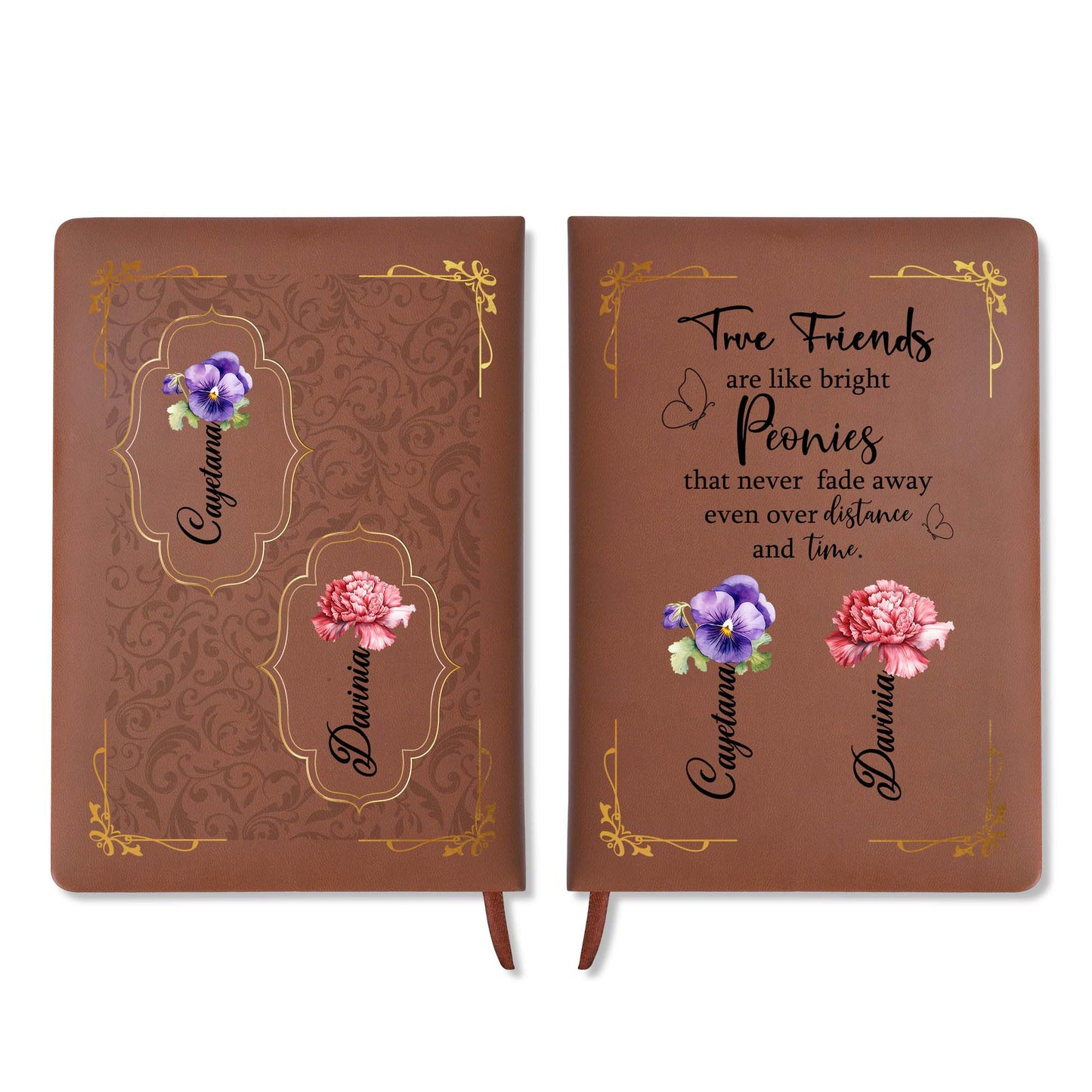 Journal en cuir personnalisé avec citation « Pivoines lumineuses » de True Friends - BST030_JRNL