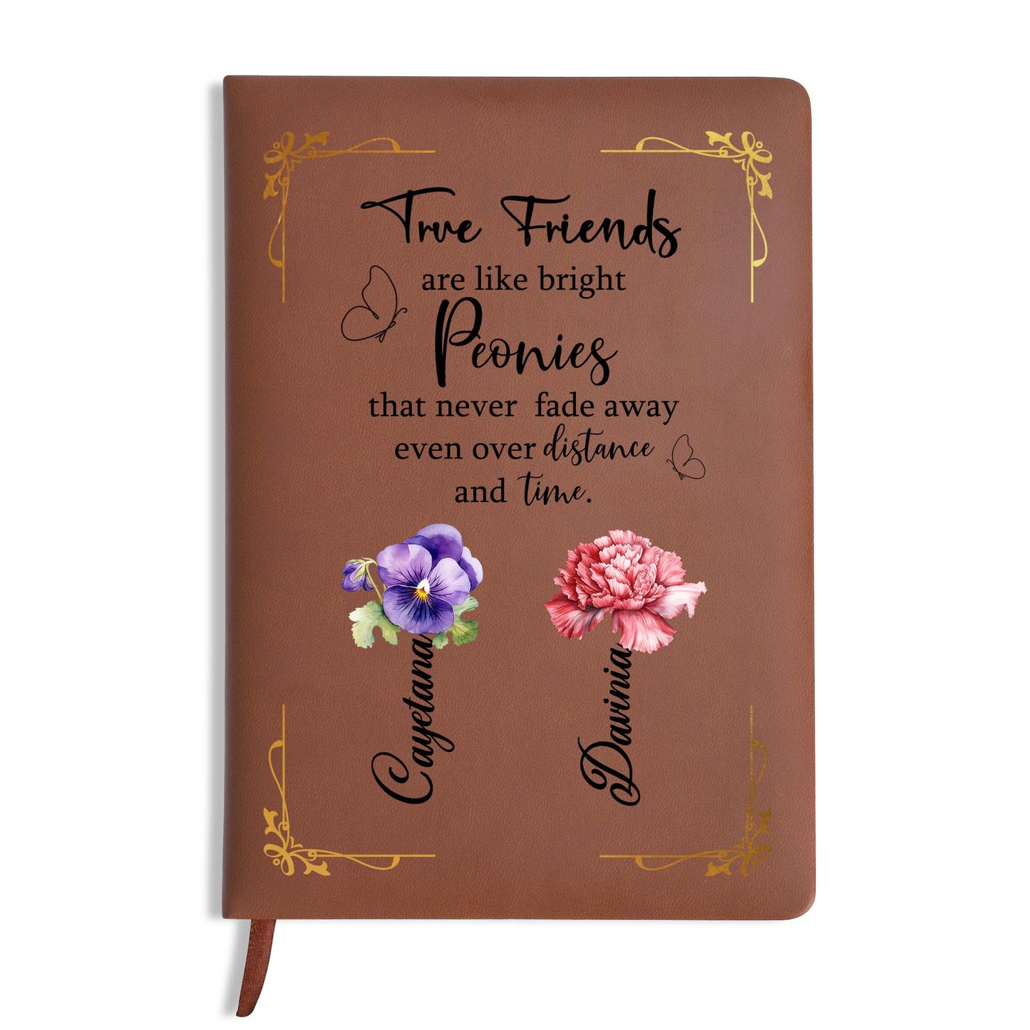 Journal en cuir personnalisé avec citation « Pivoines lumineuses » de True Friends - BST030_JRNL