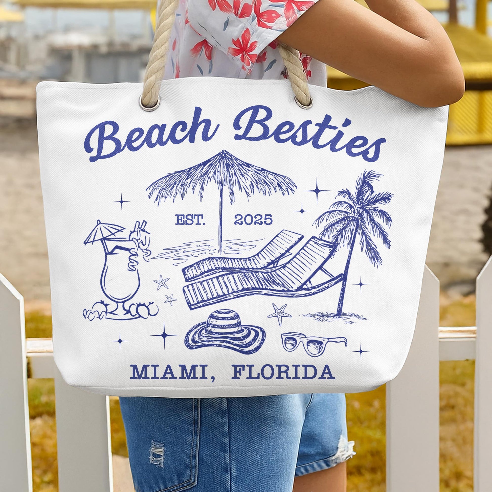 Beach Besties, Miami, Florida, Palm Tree And Beach Chair