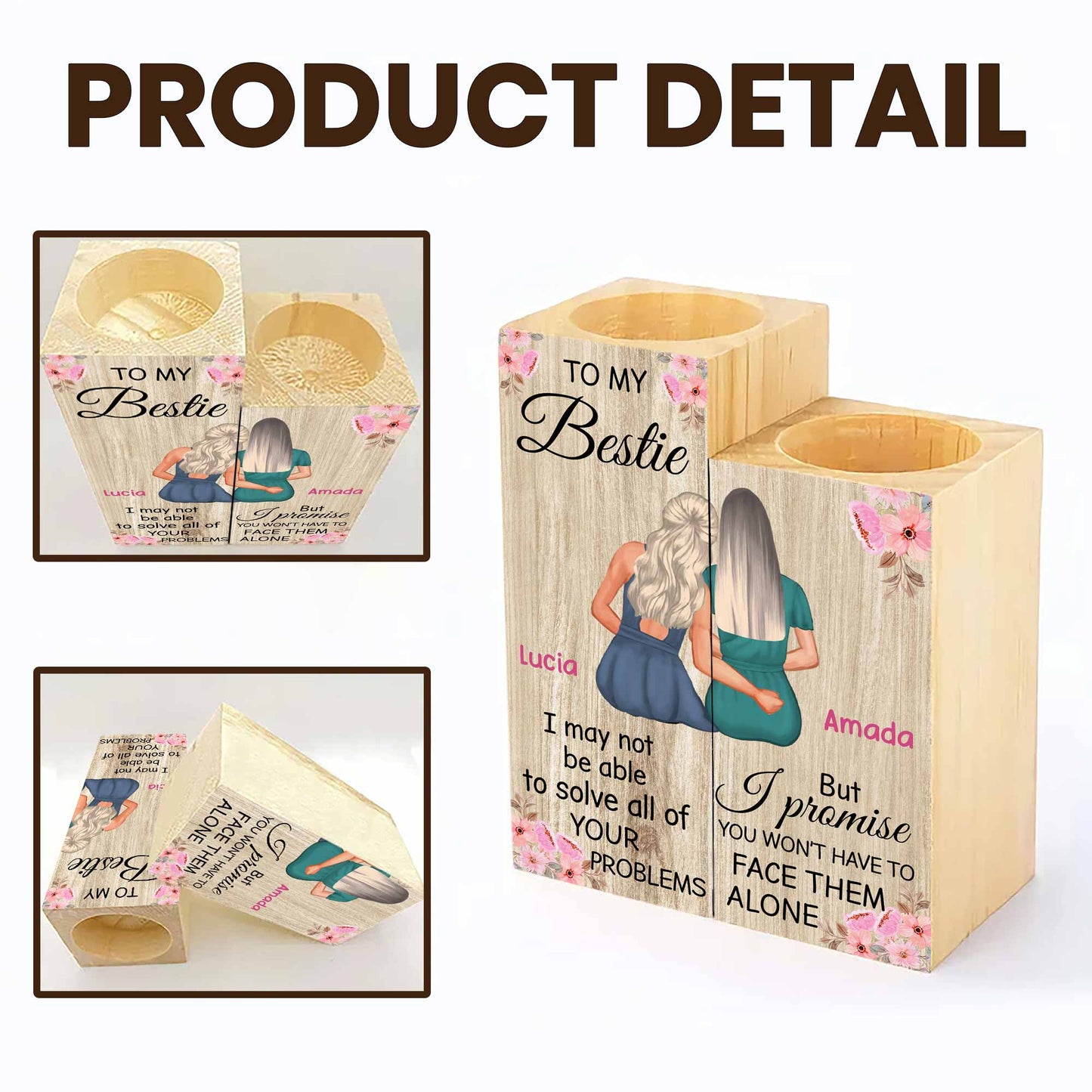 To My Bestie, Promise You Won't Face Problems Alone - Personalized Custom Candle Holder - BST046_CAHOW