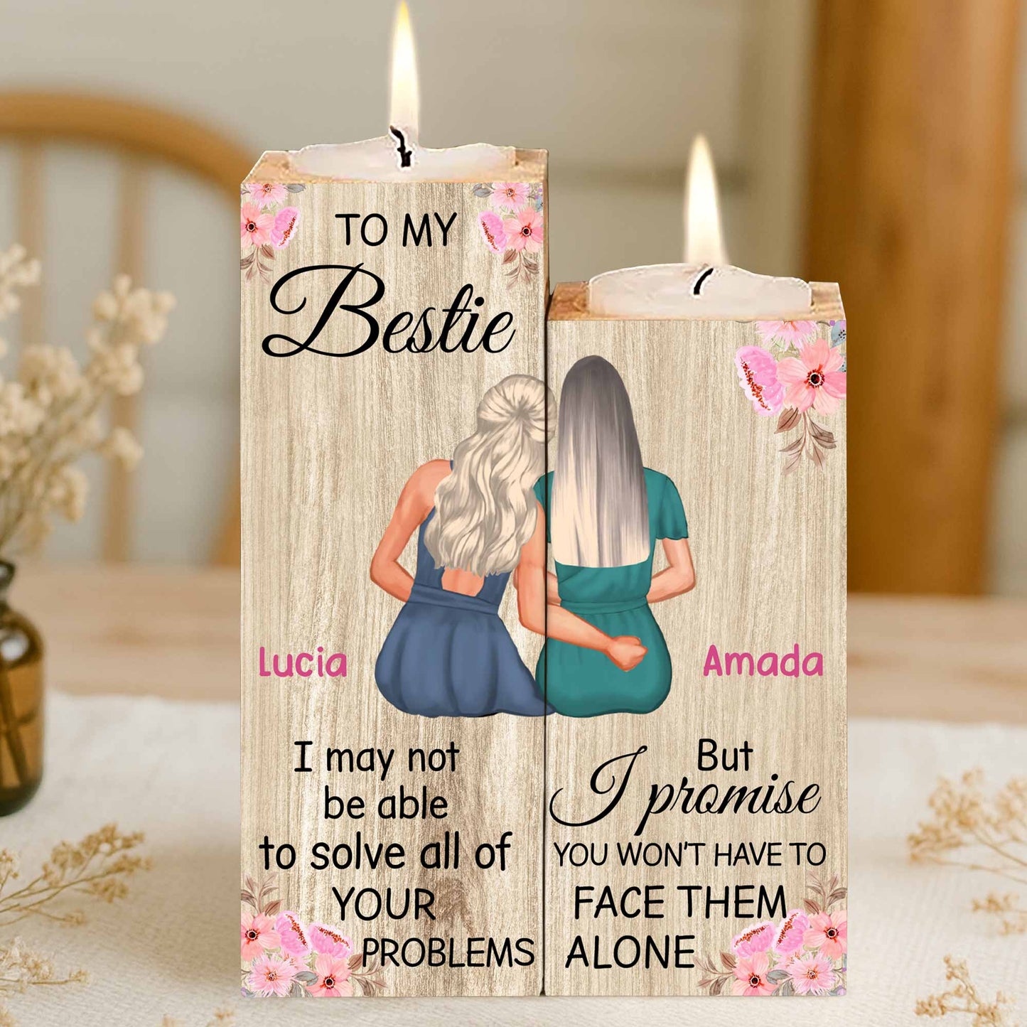 To My Bestie, Promise You Won't Face Problems Alone - Personalized Custom Candle Holder - BST046_CAHOW