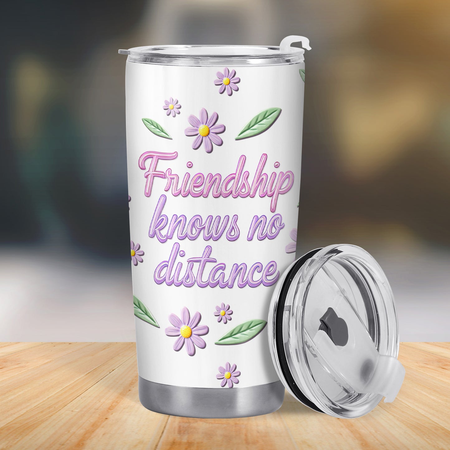 L'amitié ne connaît pas de distance avec des fleurs et des contours d'État - Gobelet personnalisé en acier inoxydable 20 oz 30 oz - BST053_TB