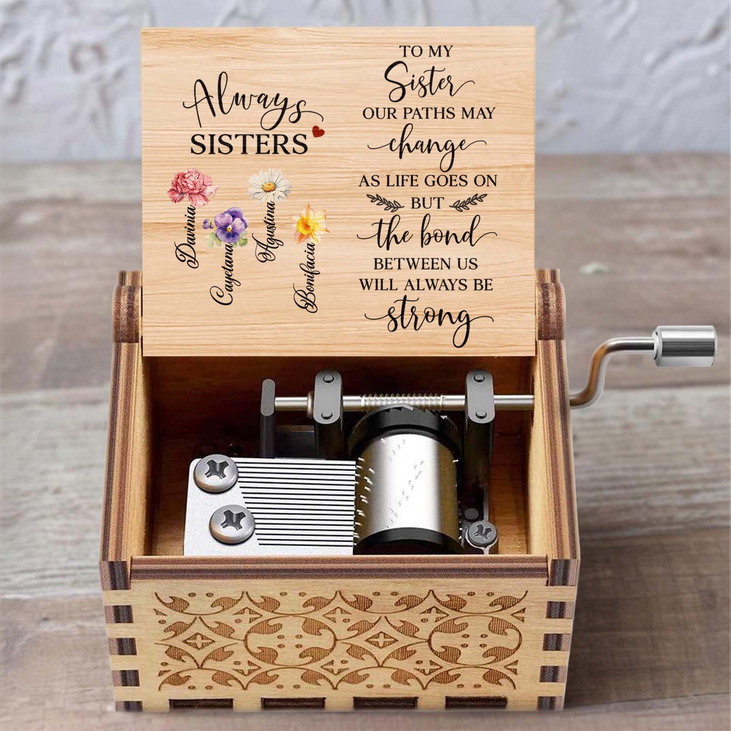 Always Sisters Strong Bond Floral Heart Design