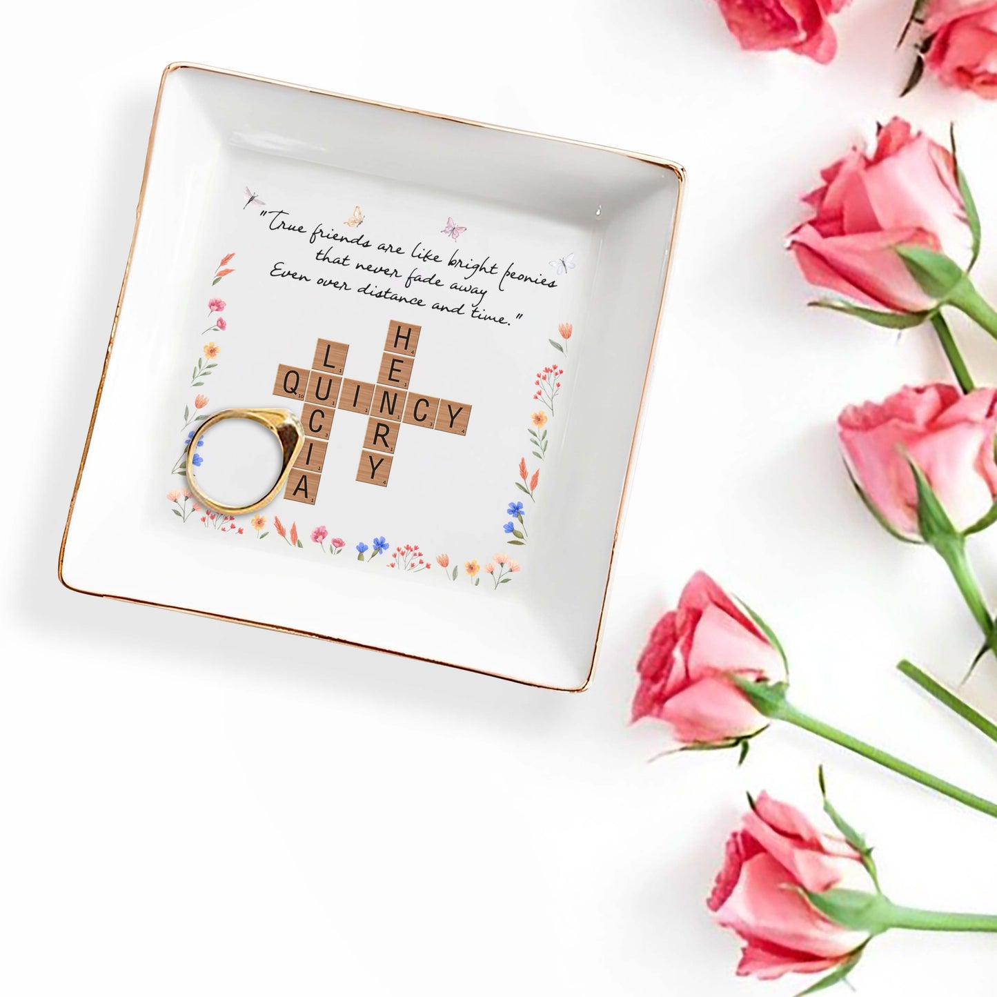 True Friends Bright Peonies Custom Jewelry Dish