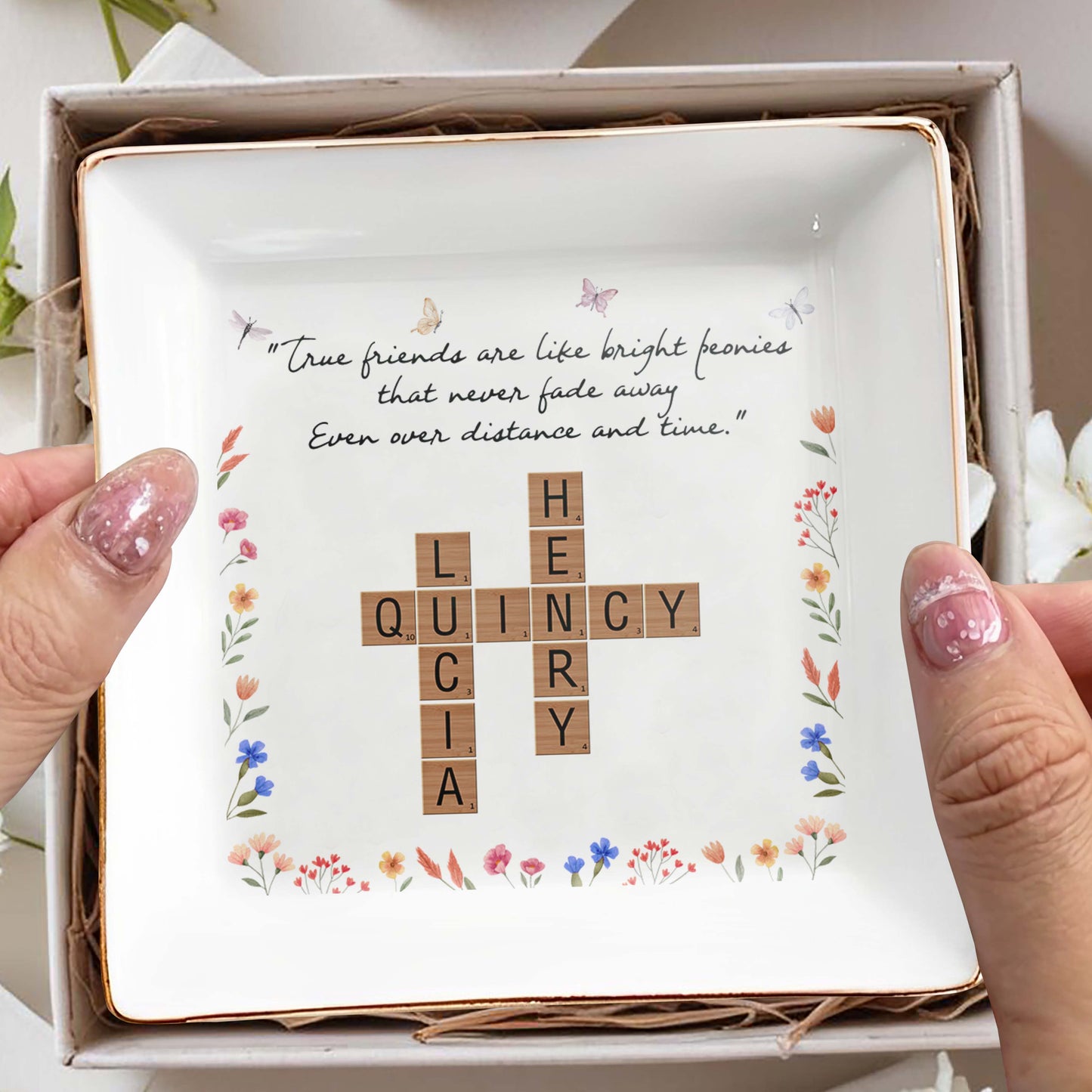True Friends Bright Peonies Custom Jewelry Dish