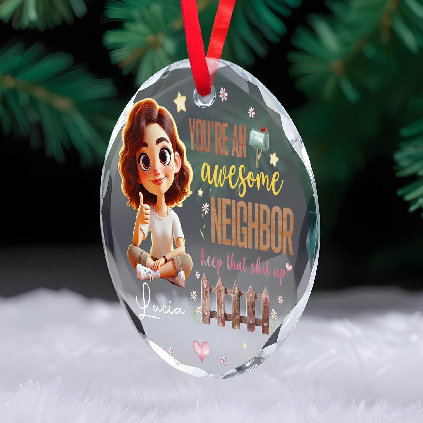 Awesome Neighbor Appreciation Custom Glass Ornament