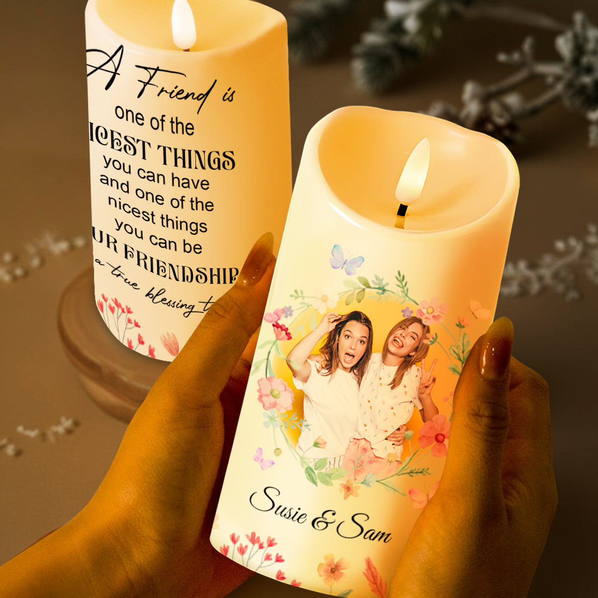 Friendship Is a True Blessing Floral and Butterfly Design
