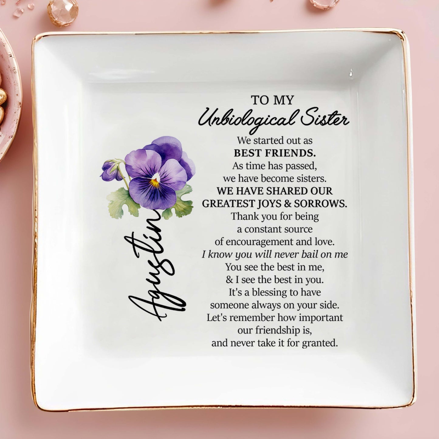 Unbiological Sister Bond, Violet Design Custom Jewelry Dish