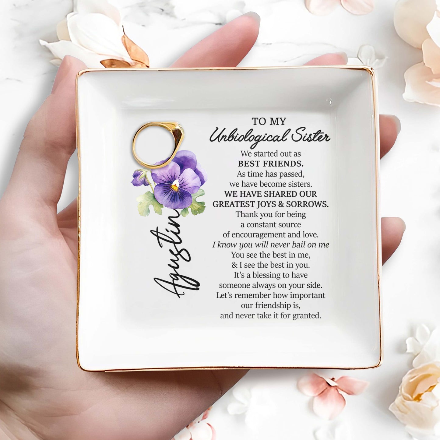 Unbiological Sister Bond, Violet Design Custom Jewelry Dish