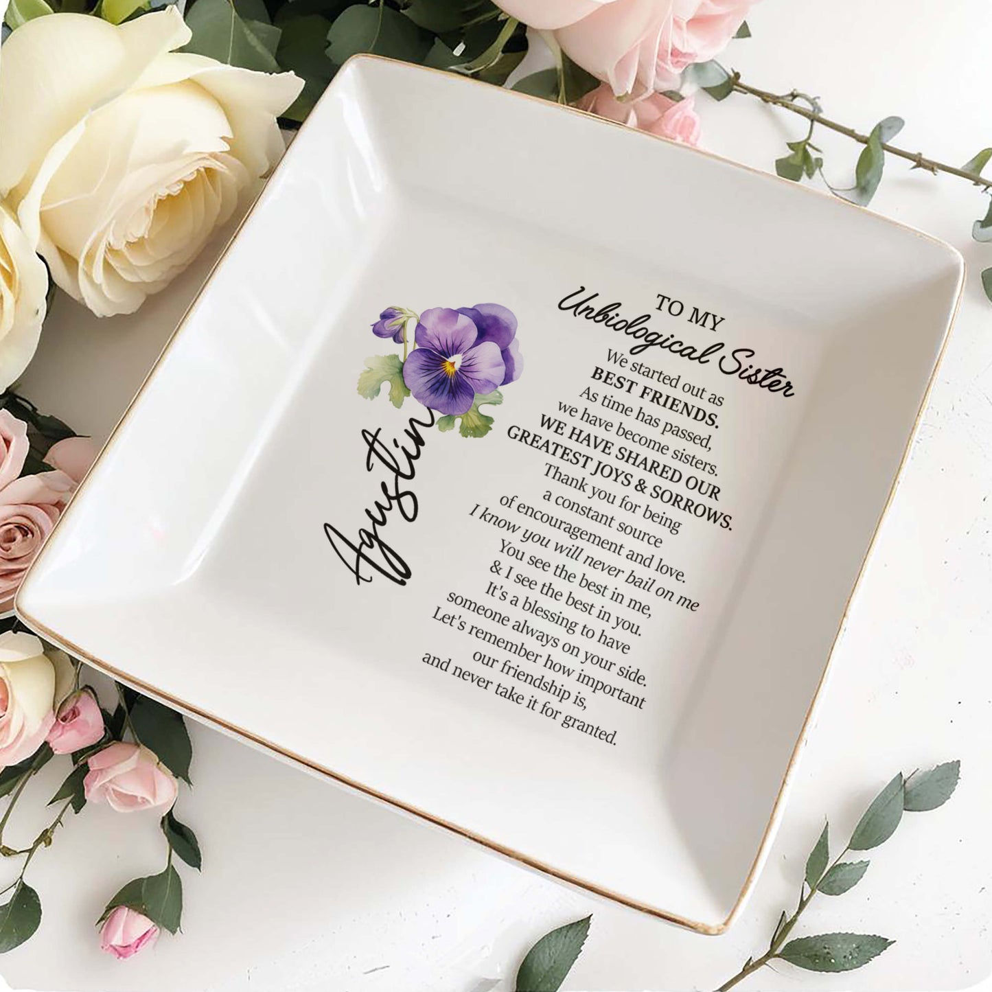Unbiological Sister Bond, Violet Design Custom Jewelry Dish