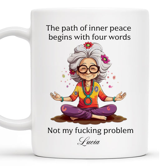 Path Of Inner Peace Begins Here, Vibrant Meditative Woman Mug