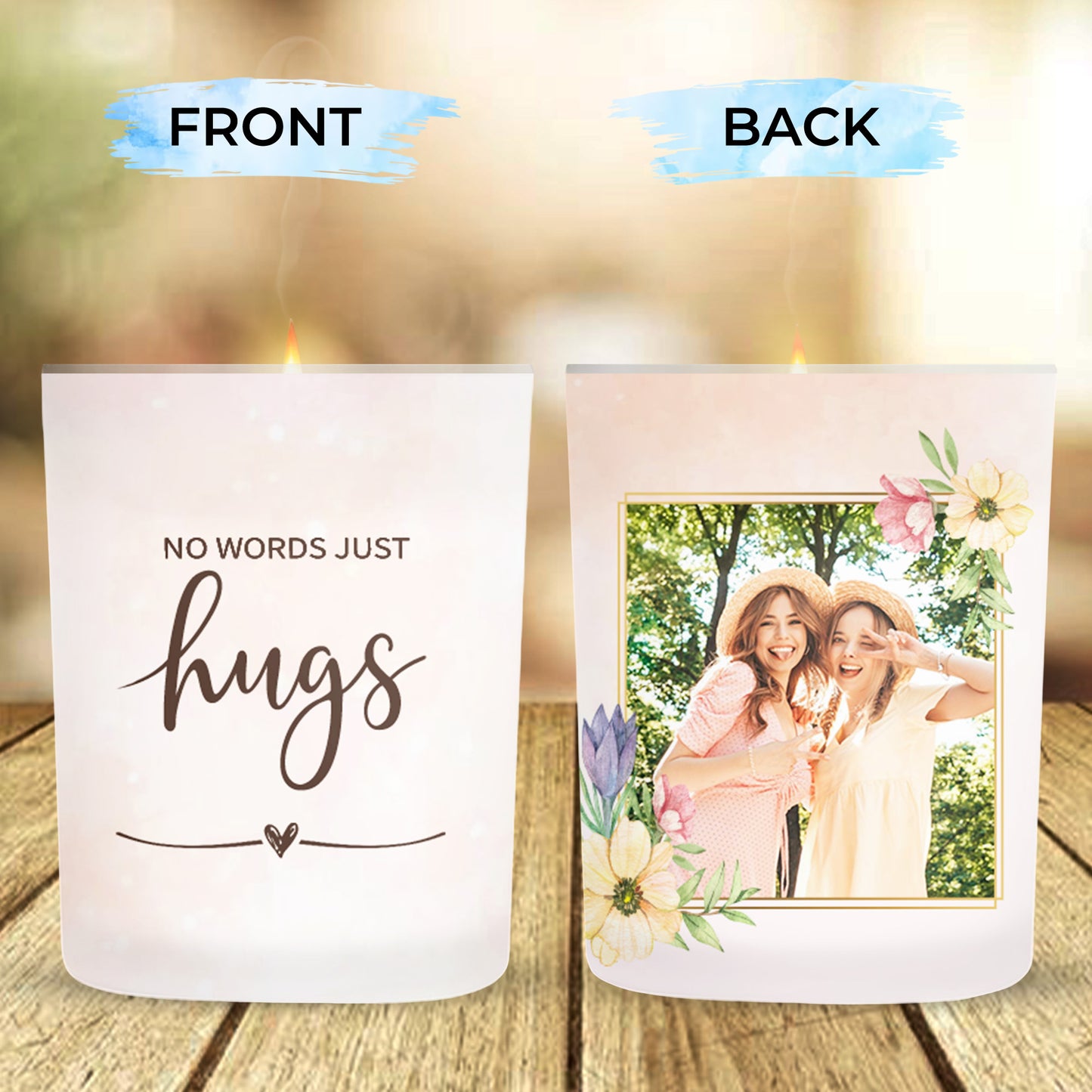 No Words Just Hugs Candle With Flowers And Photo Frame