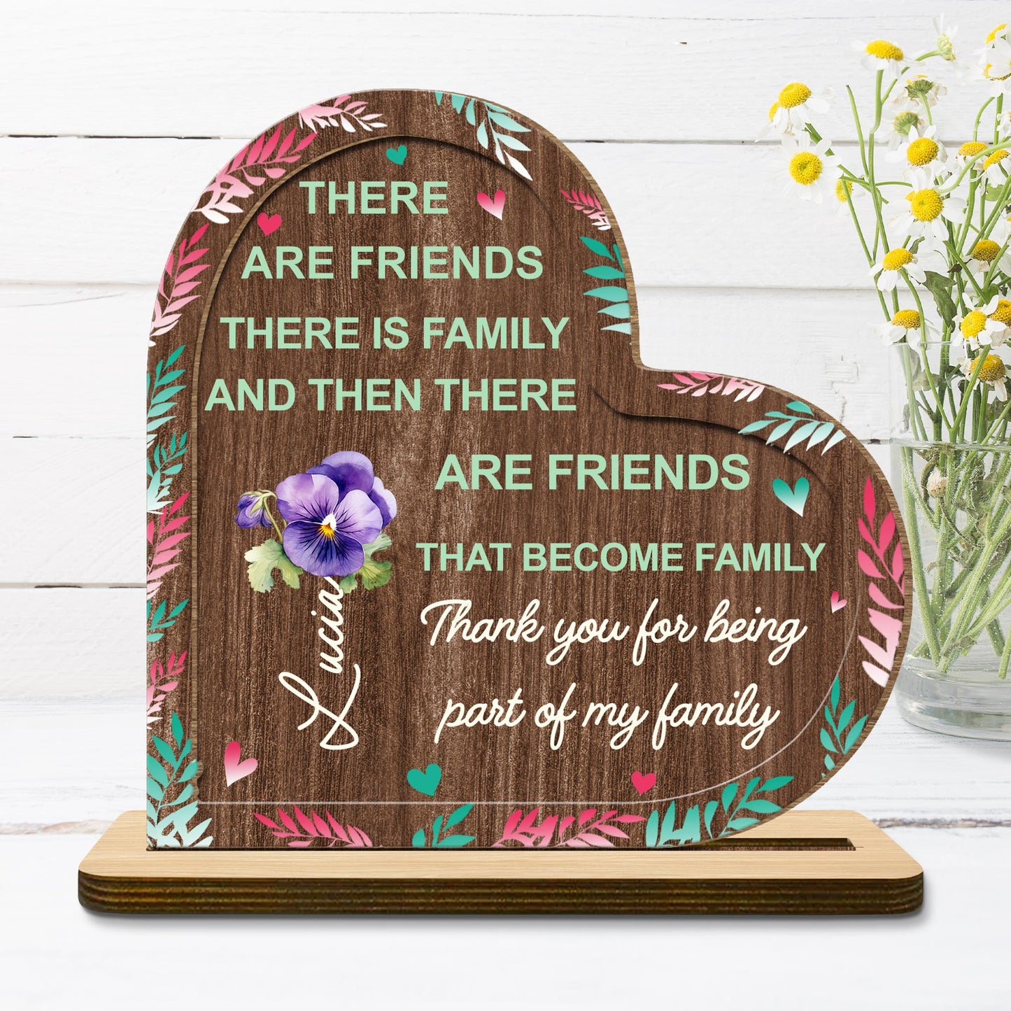 Thank You For Being Part Of My Family Plaque With Heart And Flowers