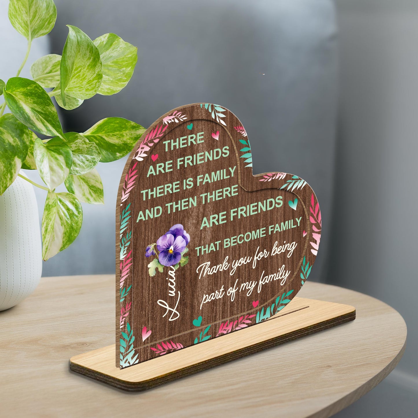 Thank You For Being Part Of My Family Plaque With Heart And Flowers