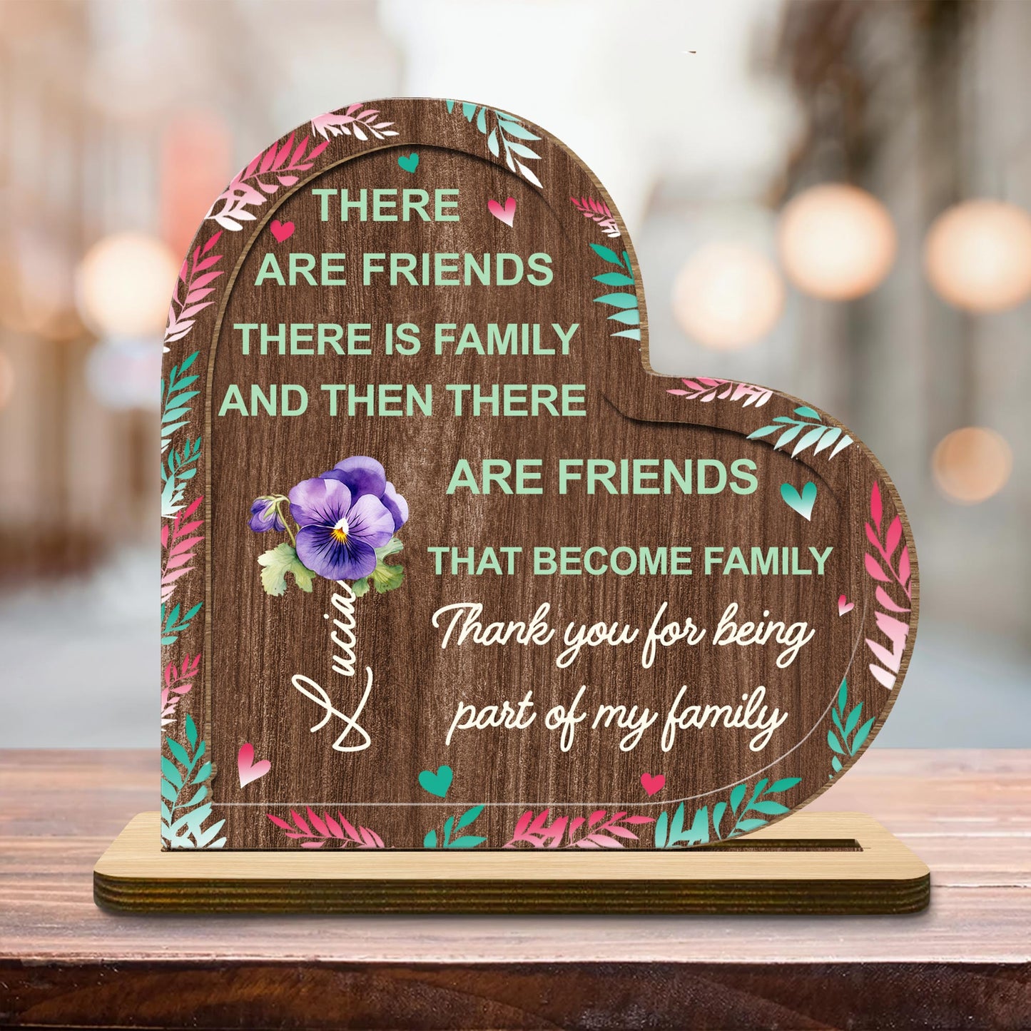 Thank You For Being Part Of My Family Plaque With Heart And Flowers