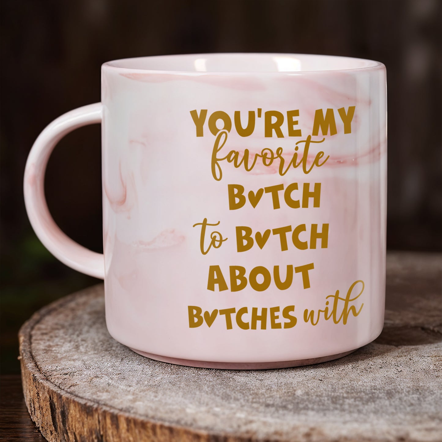 Favorite To Talk About Others With Cartoon Friends Design - Personalized Custom Pink Marble Mug - BST138_PMAM
