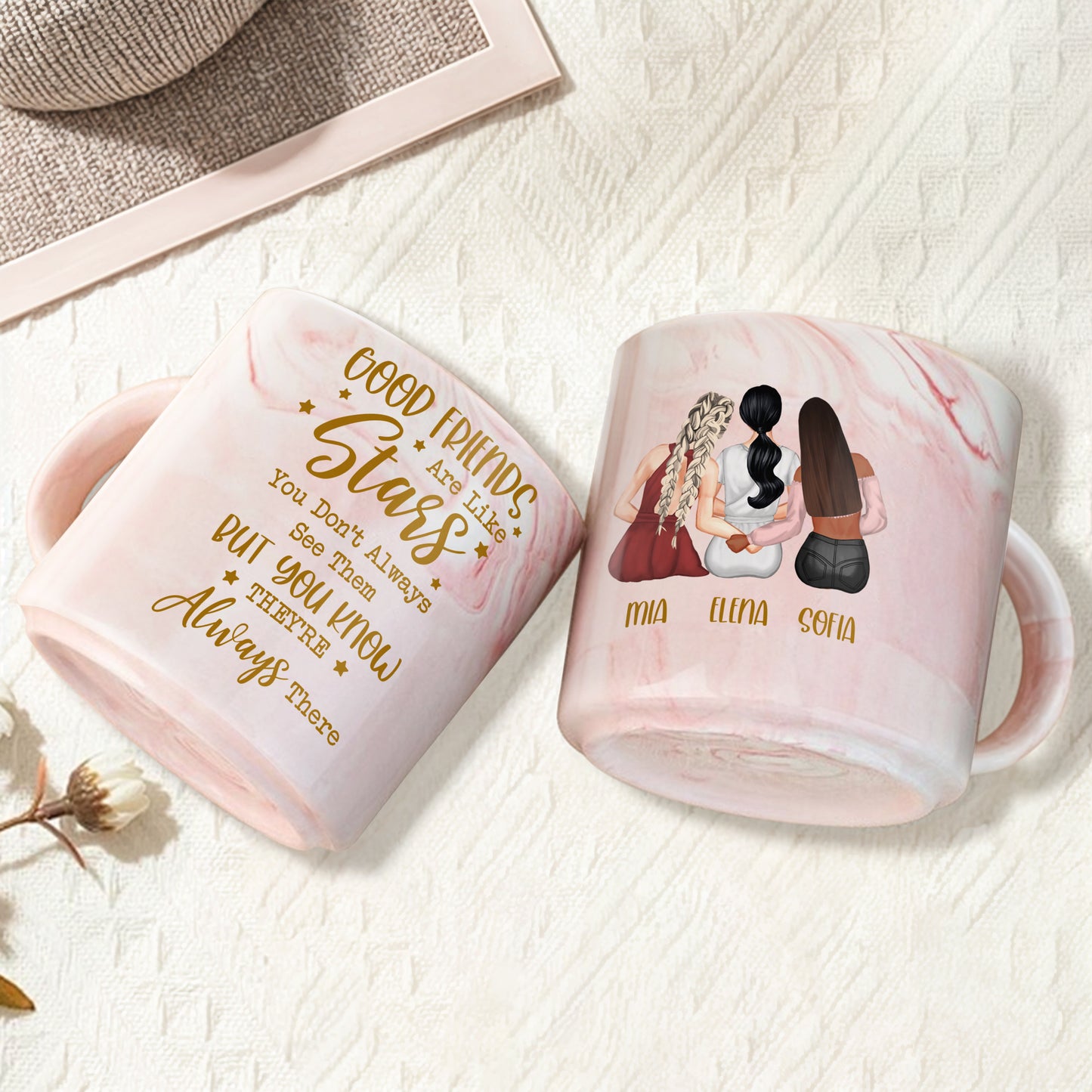 Good Friends Are Like Stars Custom Mug For Best Friends - Personalized Custom Pink Marble Mug - BST139_PMAM