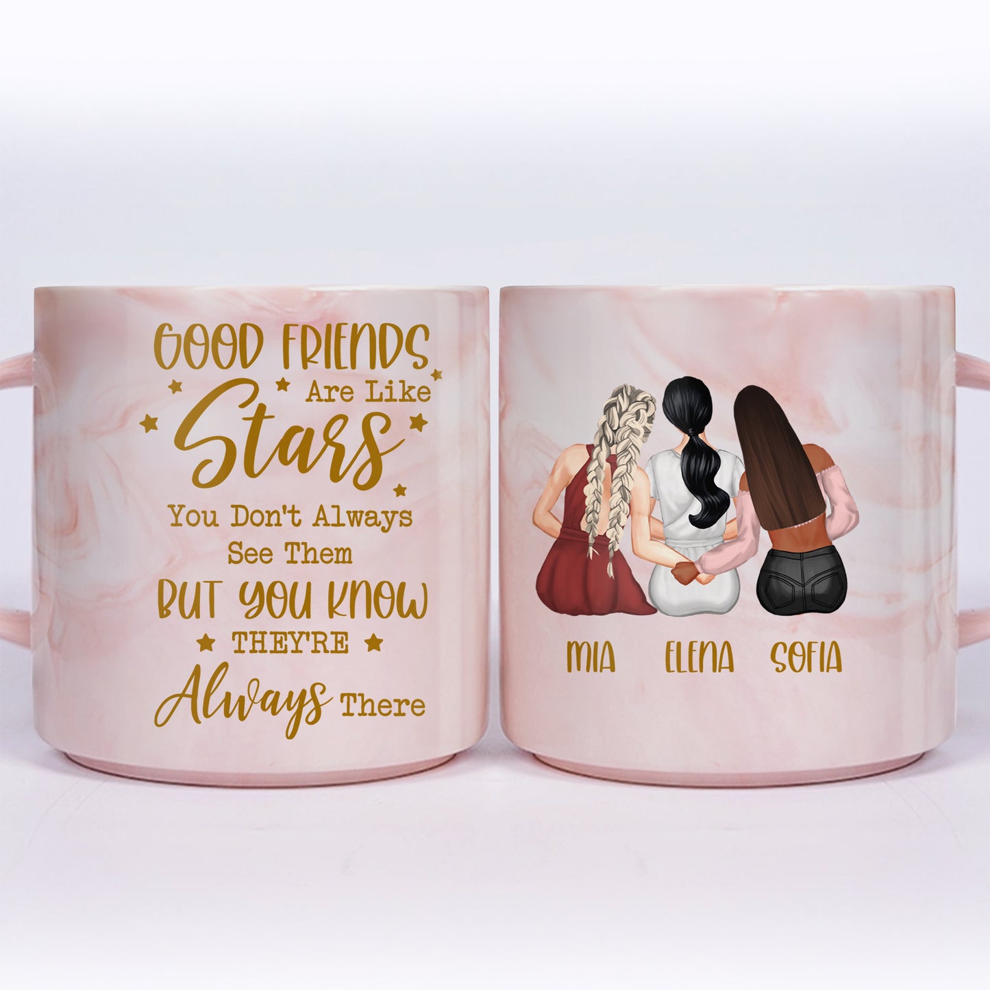 Good Friends Are Like Stars Custom Mug For Best Friends - Personalized Custom Pink Marble Mug - BST139_PMAM
