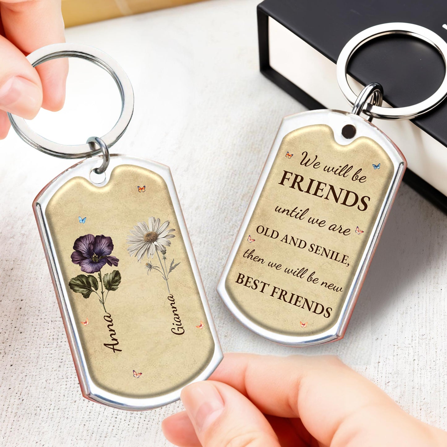 Friends Until Old And New Best Friends Floral Keychain