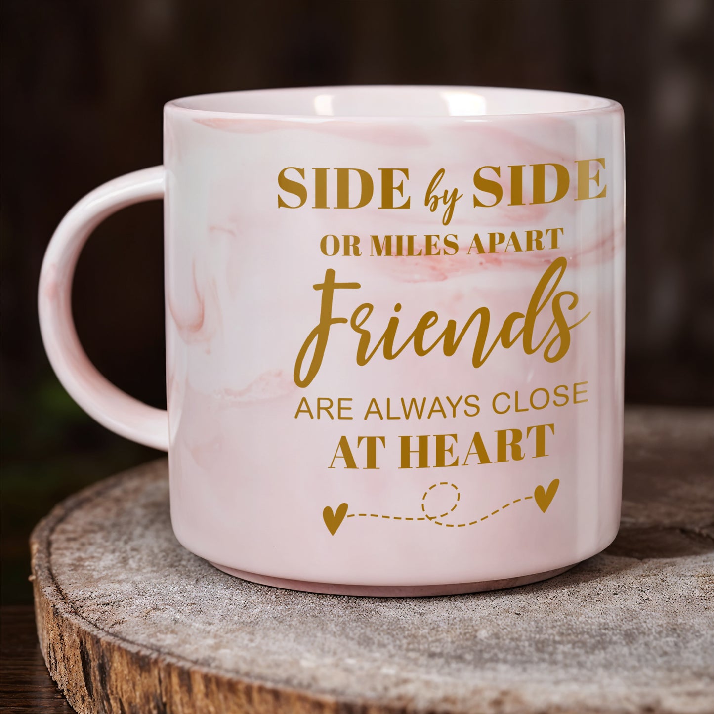 Side By Side Friends Always Close At Heart Mug - Personalized Custom Pink Marble Mug - BST140_PMAM