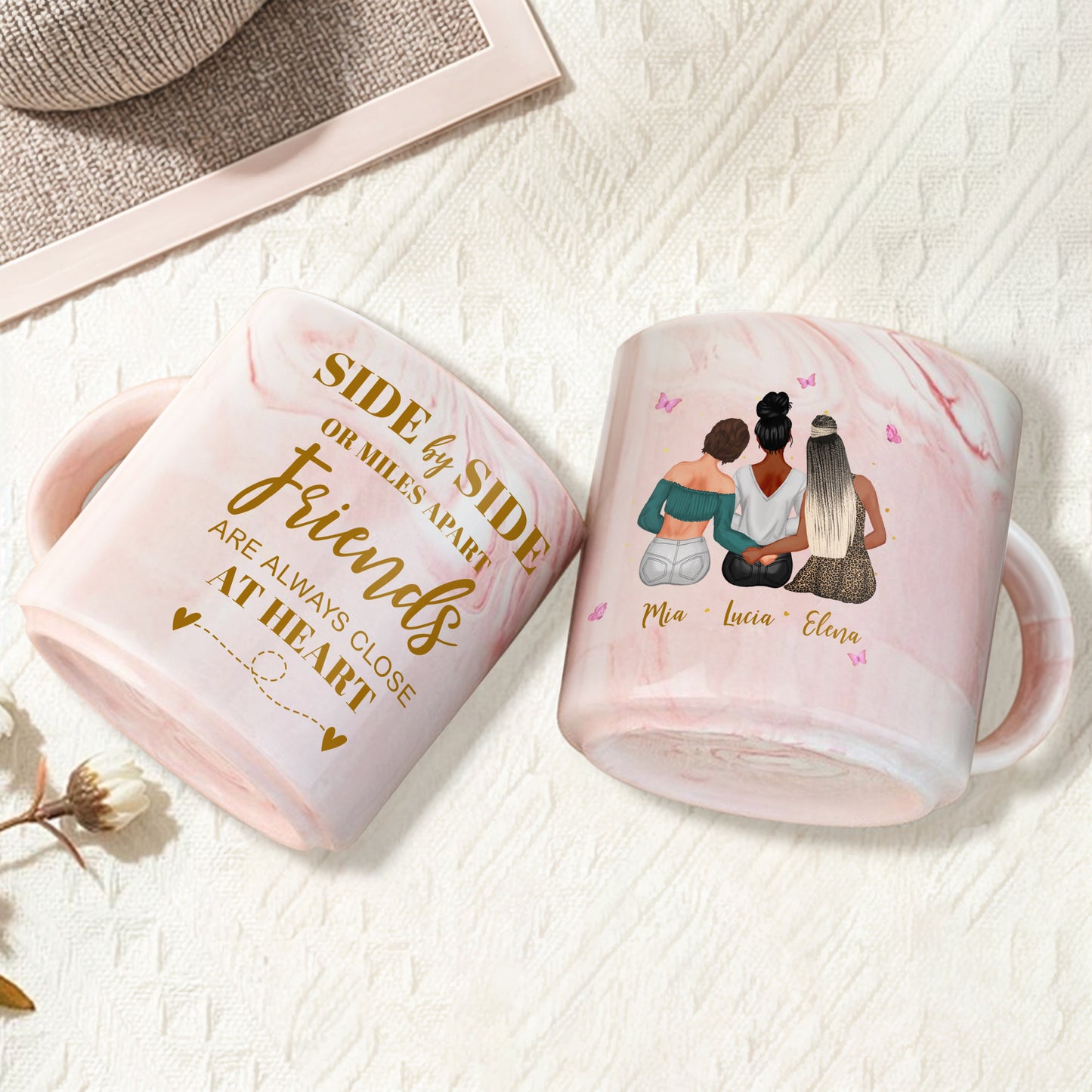 Side By Side Friends Always Close At Heart Mug - Personalized Custom Pink Marble Mug - BST140_PMAM