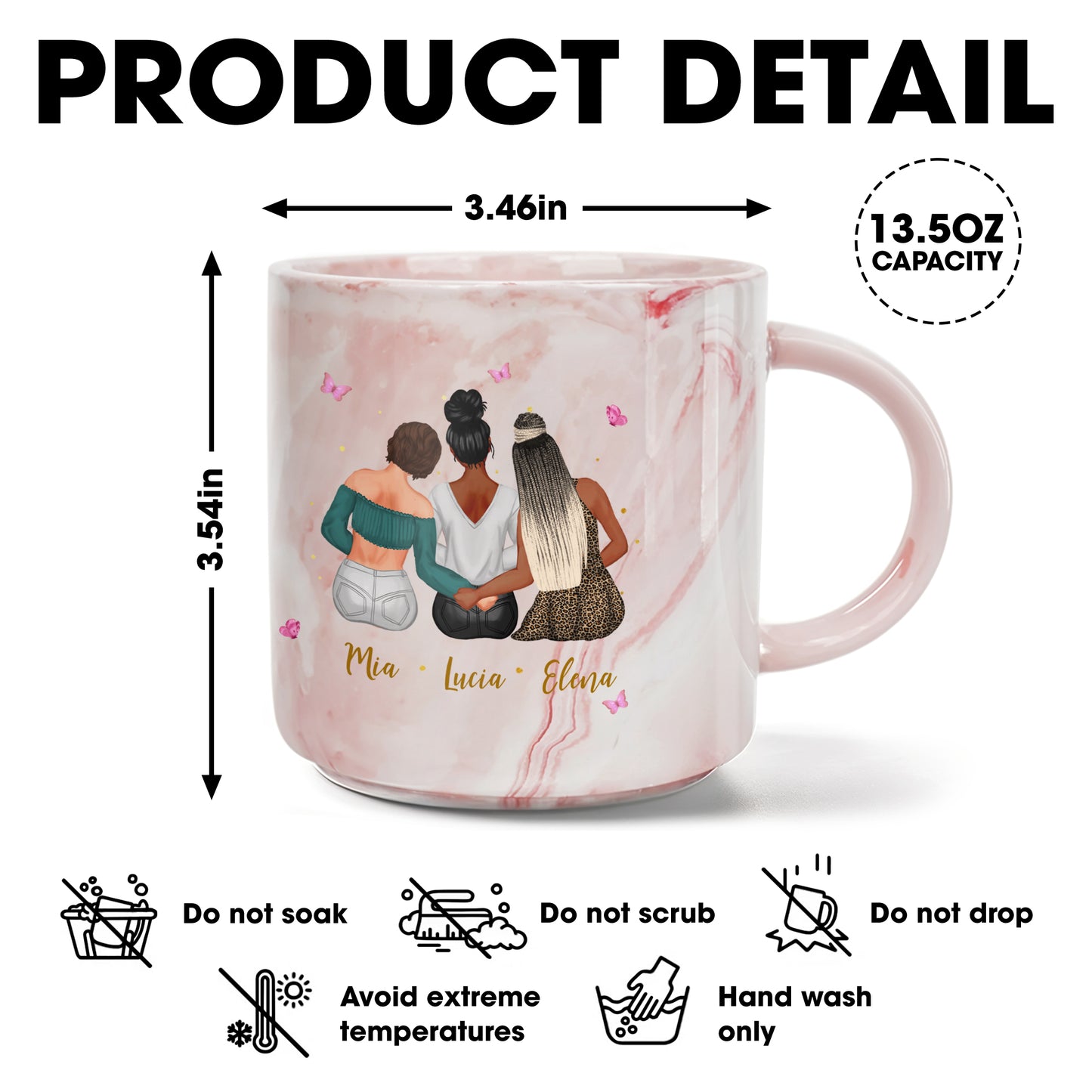 Side By Side Friends Always Close At Heart Mug - Personalized Custom Pink Marble Mug - BST140_PMAM