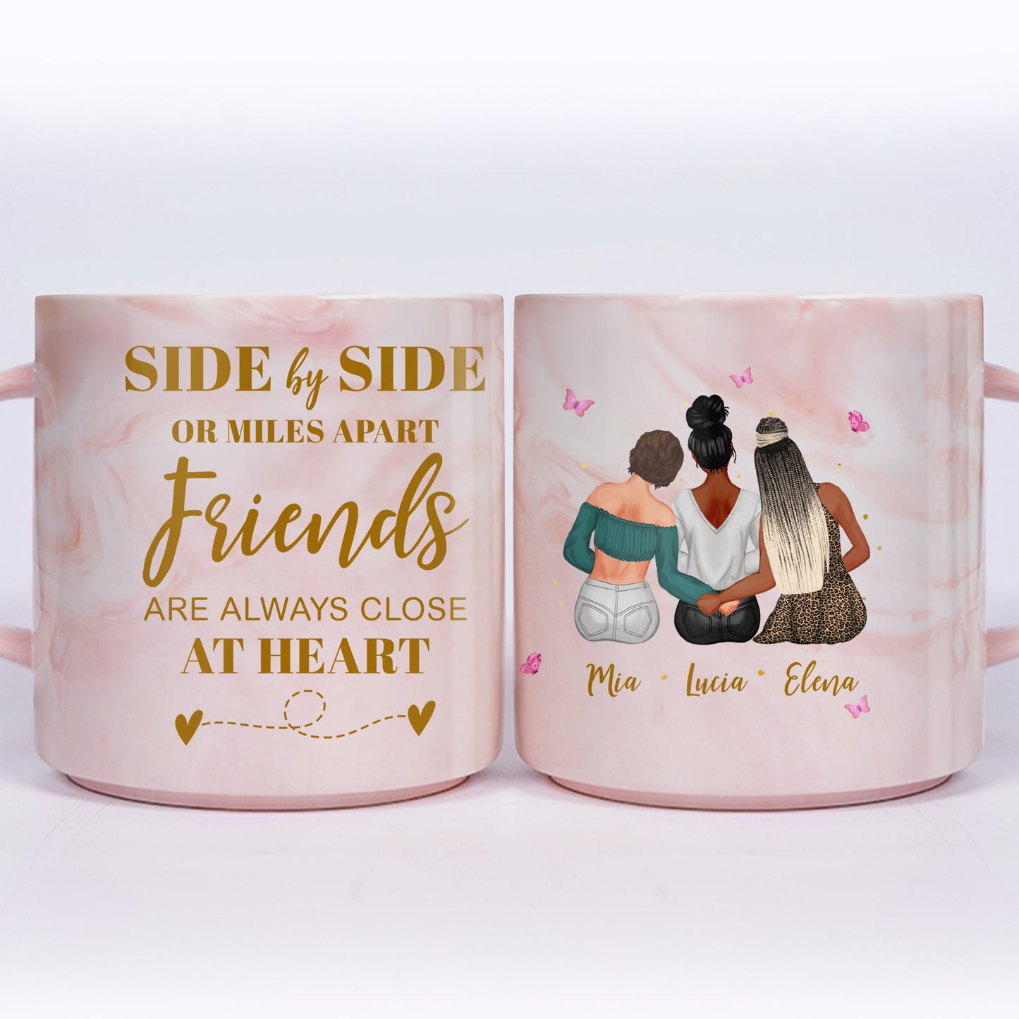 Side By Side Friends Always Close At Heart Mug - Personalized Custom Pink Marble Mug - BST140_PMAM