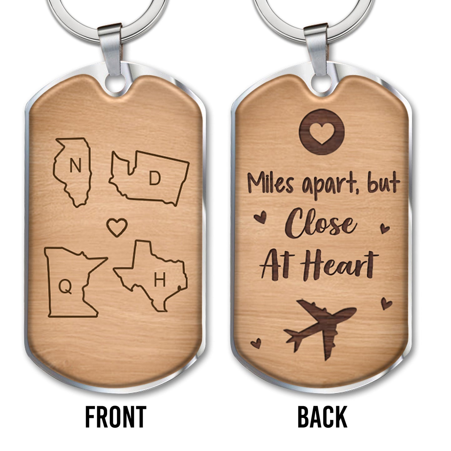 Miles Apart But Close At Heart Keychain With State Outlines - Personalized Custom Keychain - BST142_KCH