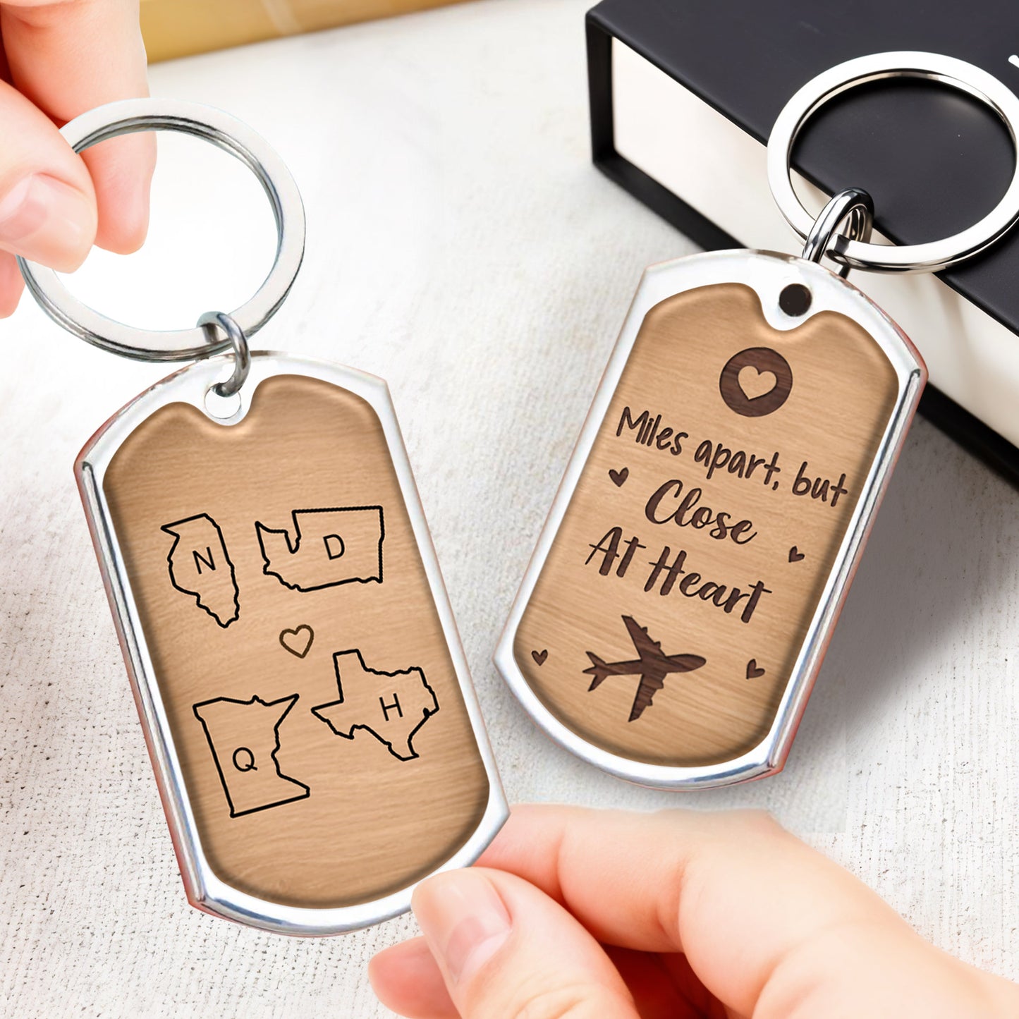 Miles Apart But Close At Heart Keychain With State Outlines - Personalized Custom Keychain - BST142_KCH