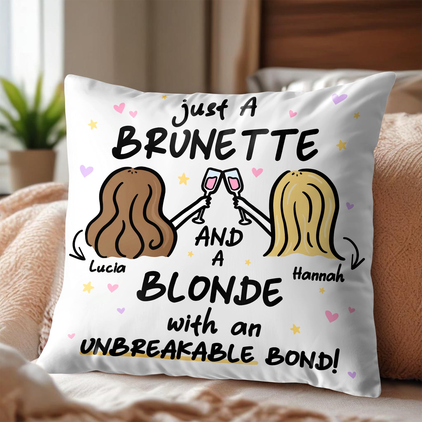 Brunette And Blonde With An Unbreakable Bond Pillow